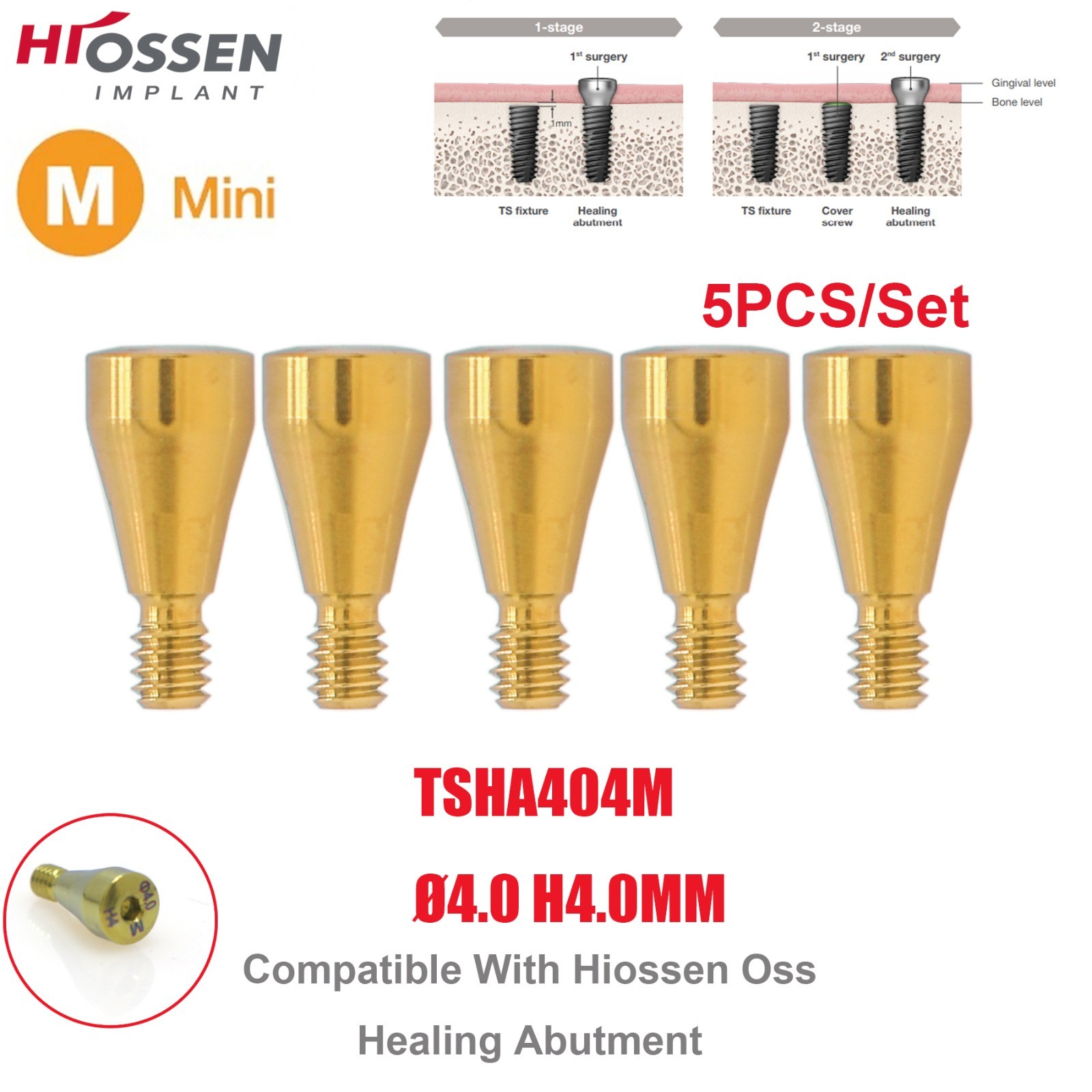 US 5Pcs Dental Healing Abutment Mini/Regular Hiossen Osstem ET TS Ti Implant Cap