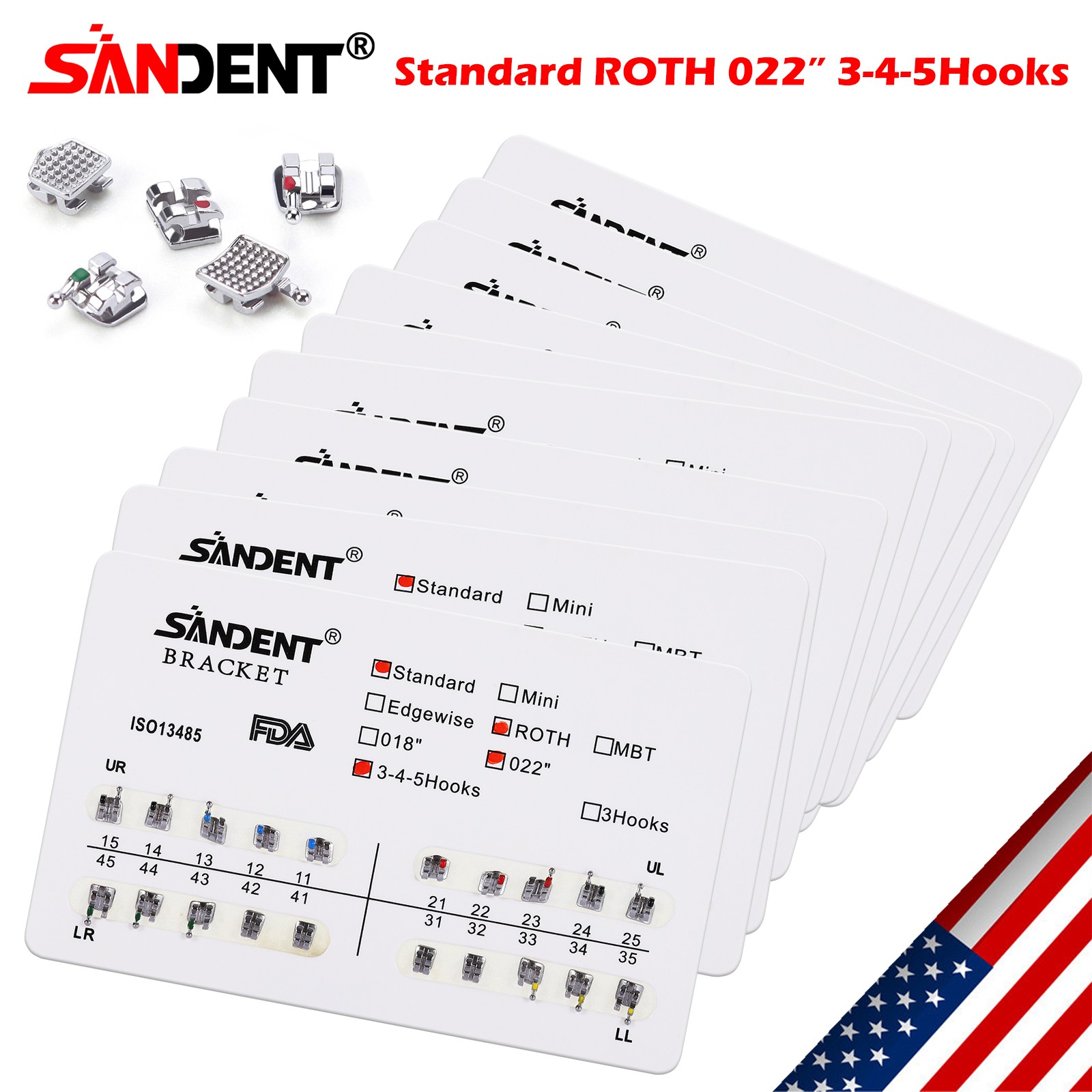 10 kits Dental Orthodontic Brackets Metal Braces Standard Roth 022 Hooks 3-4-5
