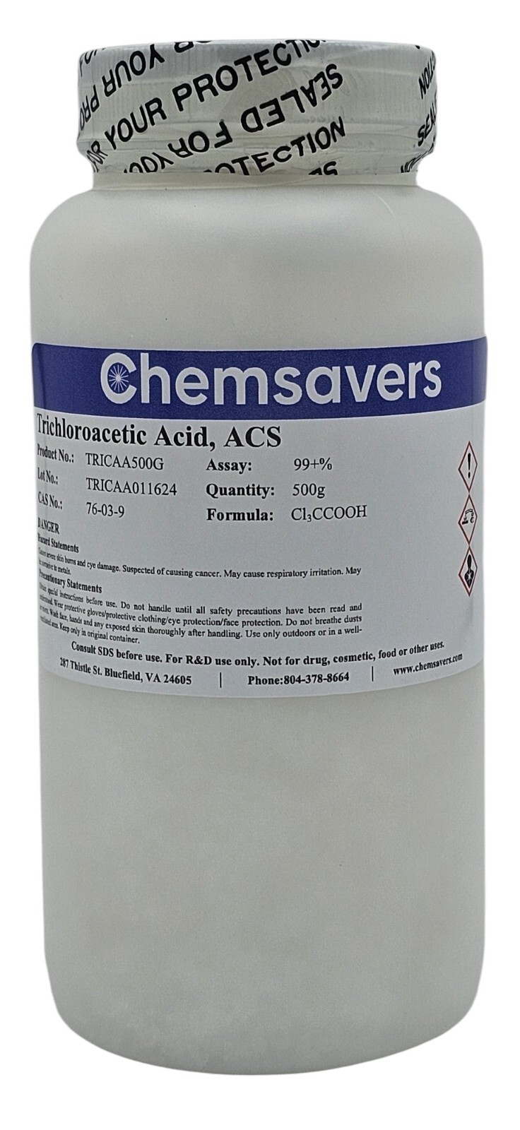 Trichloroacetic Acid, ACS, 99+%, 500g