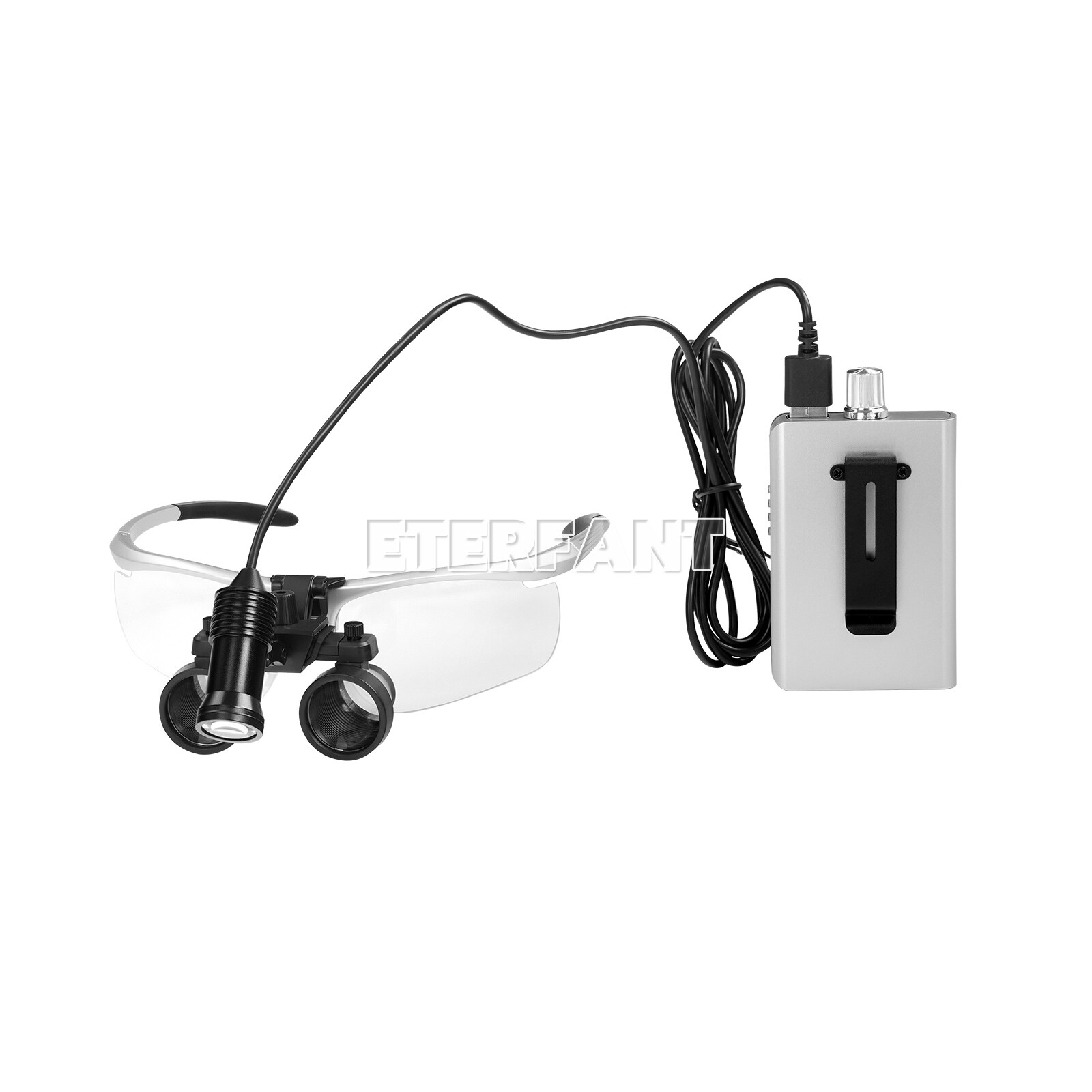 ETERFANT 3.5X Dental HD Binocular Magnifier Loupes Silver+5W LED Head Light Lamp