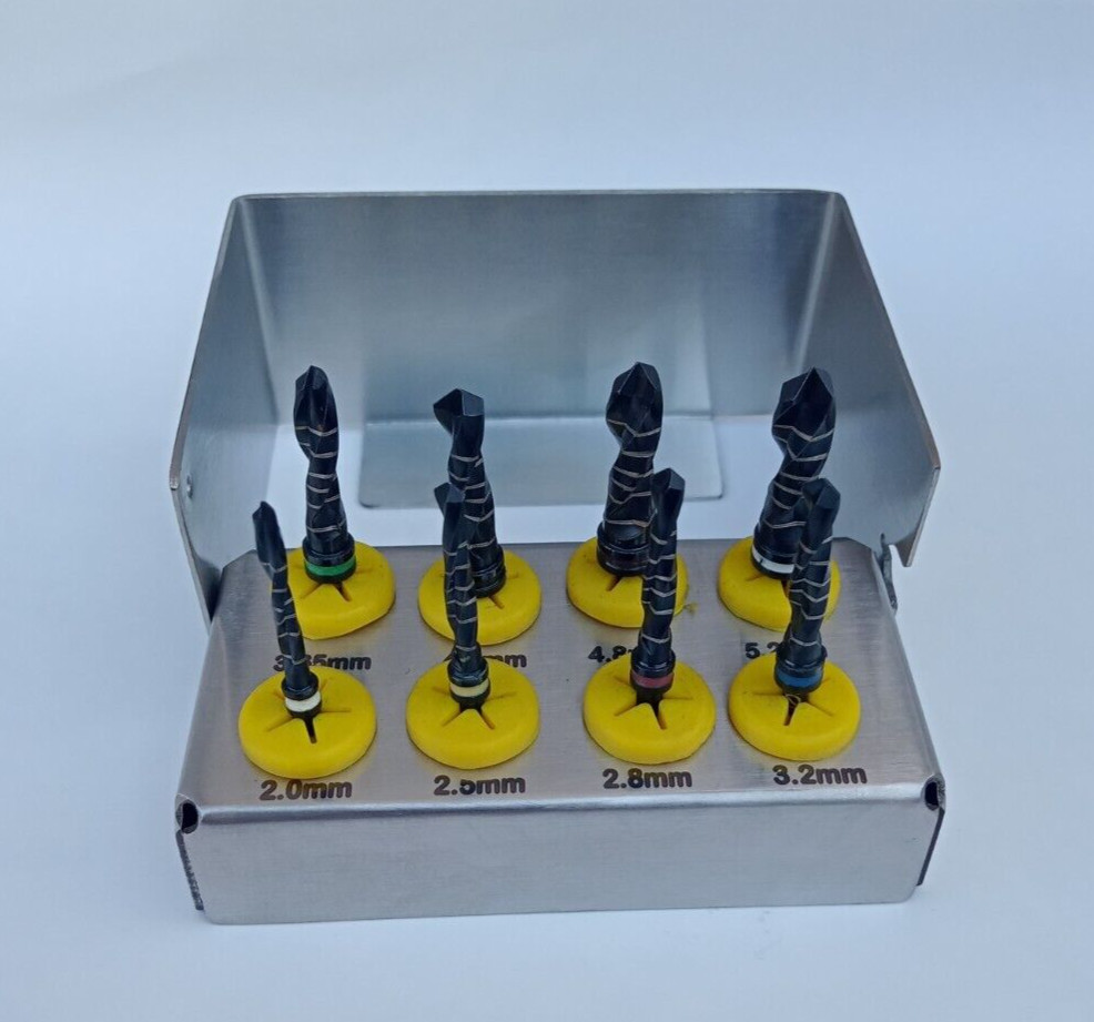 Dental Implant Drills Kit 8 Pcs Set Titanium Coated Black Surgical Tools NEW CE