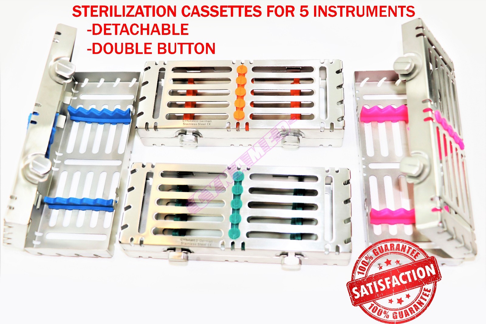 4 EA STERILIZATION CASSETTE WITH DOUBLE BUTTONS FOR 5 INSTRUMENTS AUTOCLAVABLE
