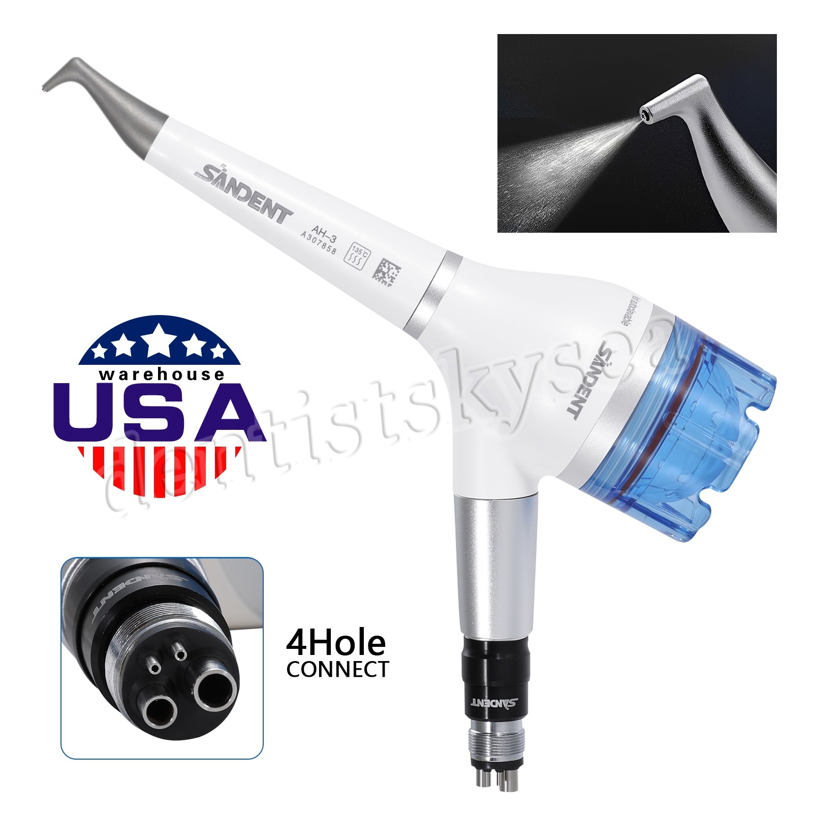 Dental Air Flow Teeth Polisher /Micro Blaster Sandblasting Handpiece 4Holes