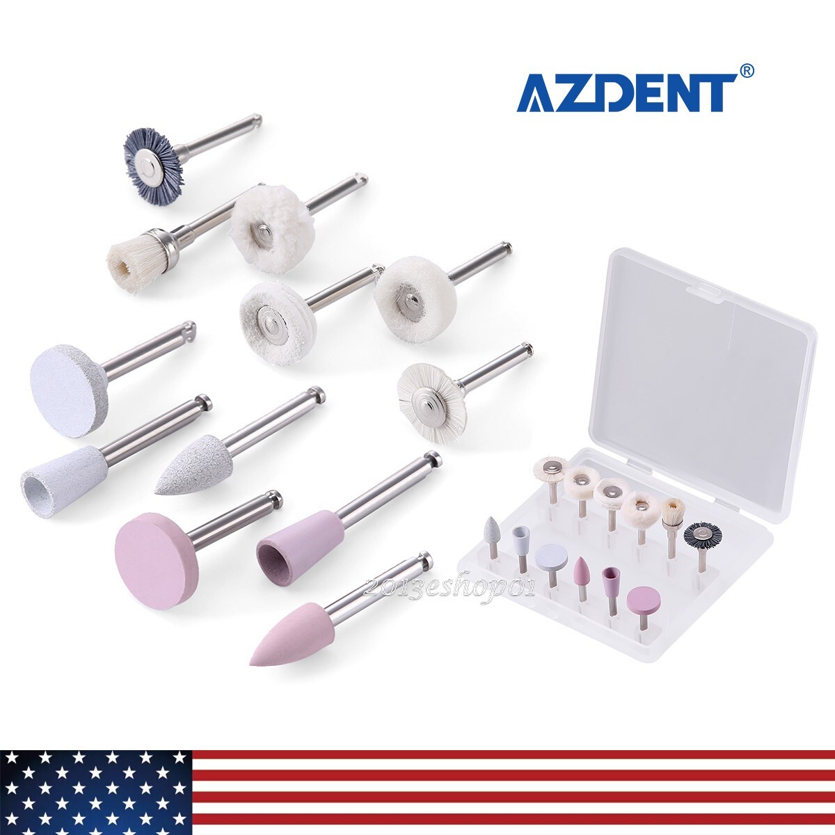 12pcs Dental Diamond Burs Silicon Carbide Felt Wheels Polishing Kit RA 2.35mm US