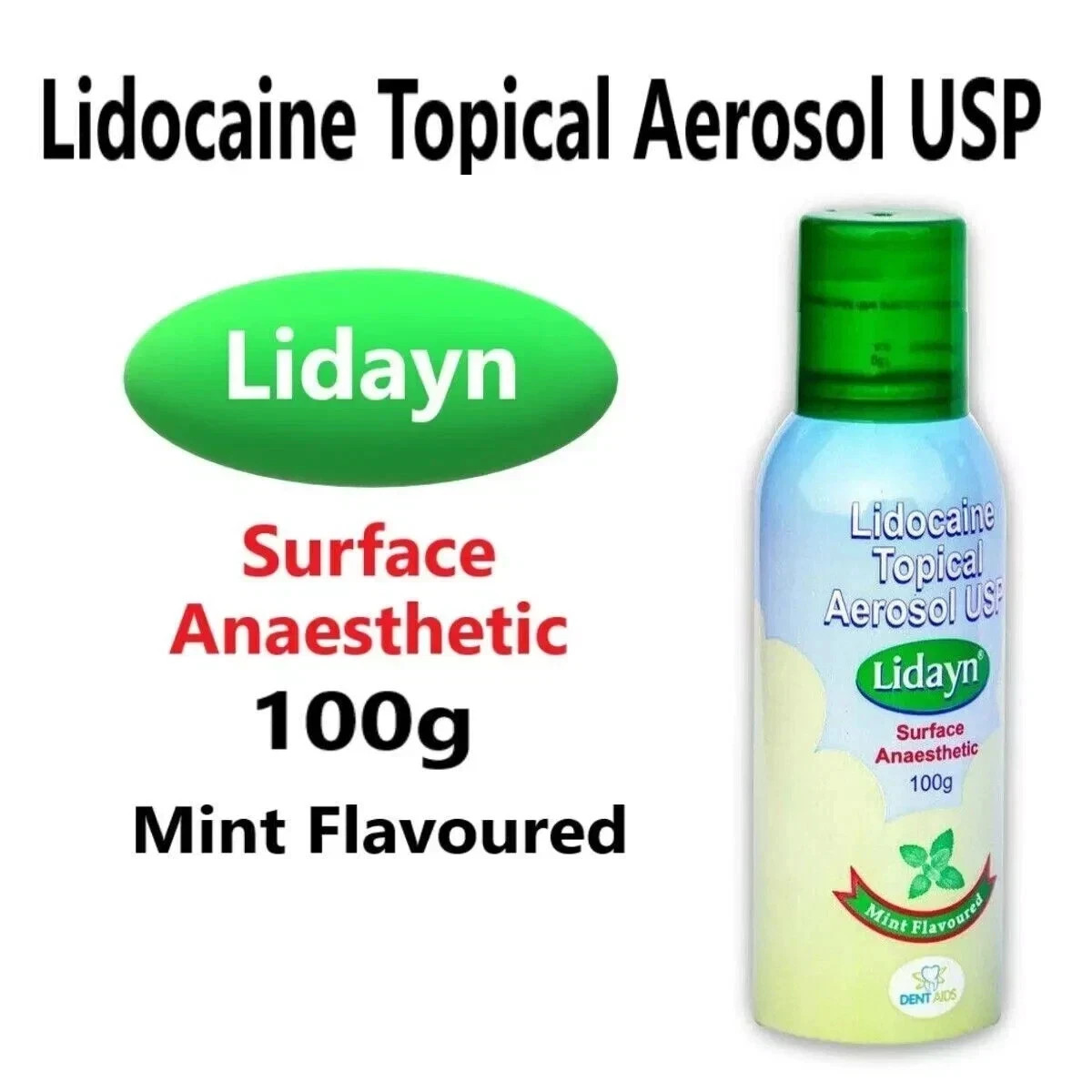 Lid*ayn Topical Mint Dent*aids Lid*ayn Sp*ray For Tattoo & Dental Use – 100gm