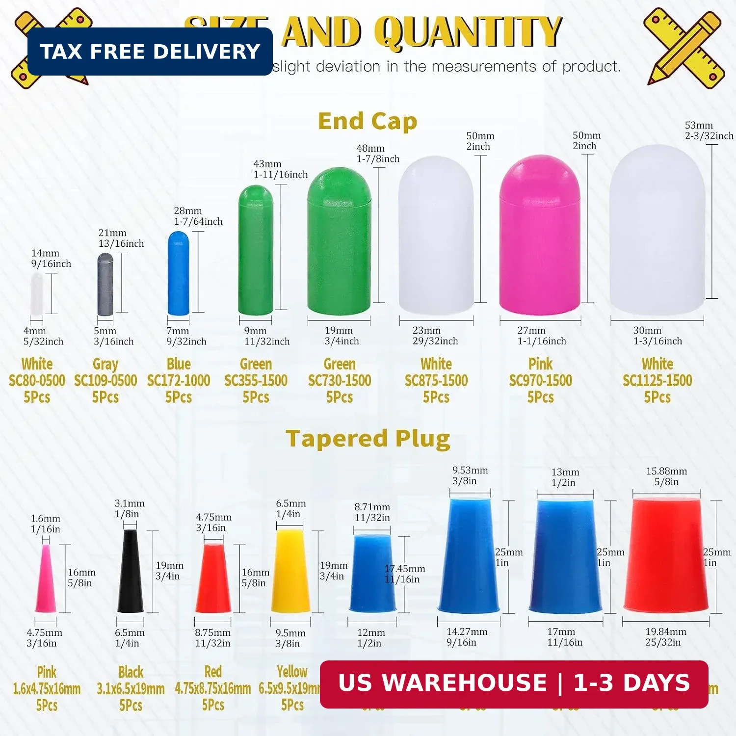 80Pcs Silicone Rubber Tapered Stopper Plug and Protective End Cap Assortment Kit