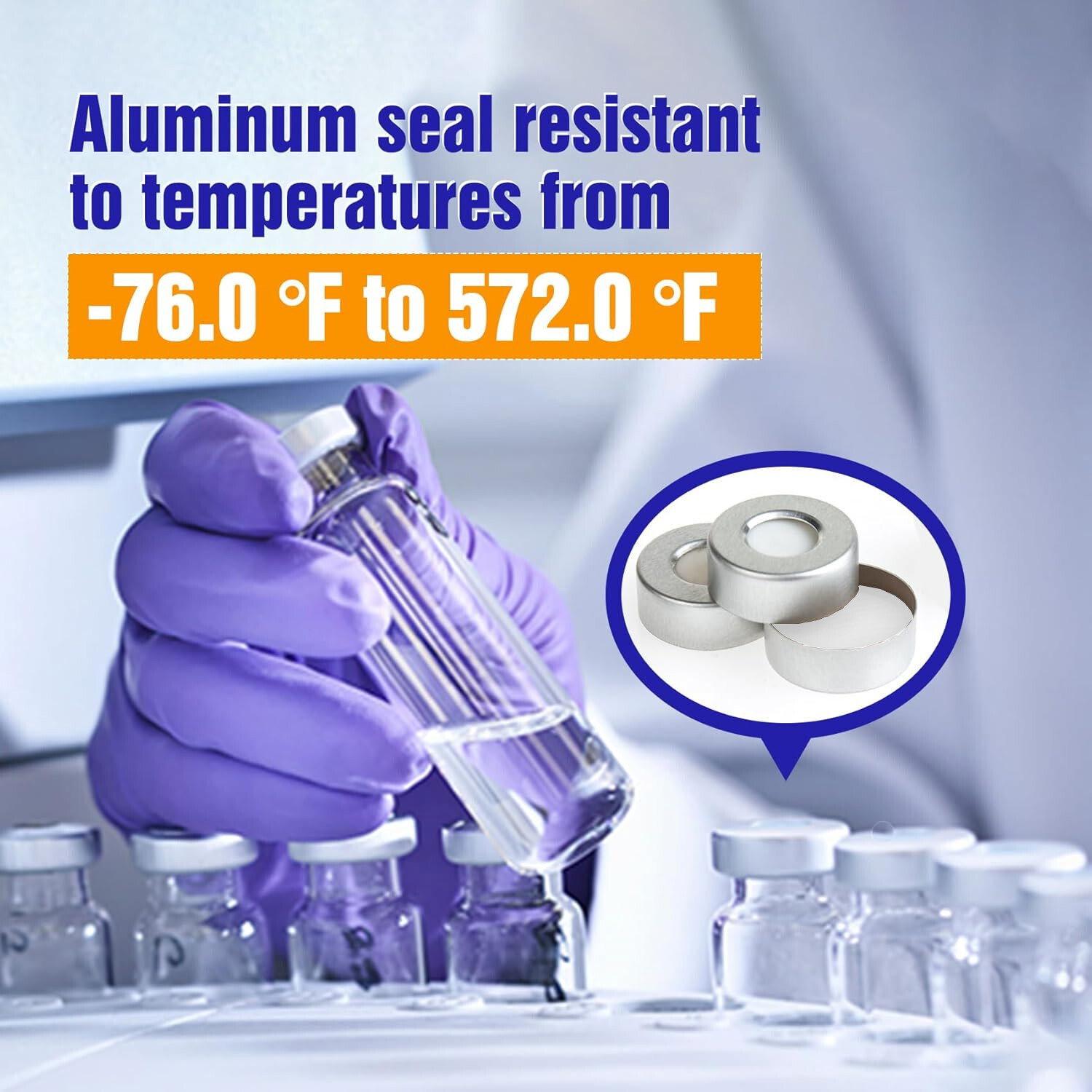 20mm Crimp Top Aluminum Cap+PTFE/Silicone Septa Fit 6mL/10mL/20mL Vials GC,HPLC