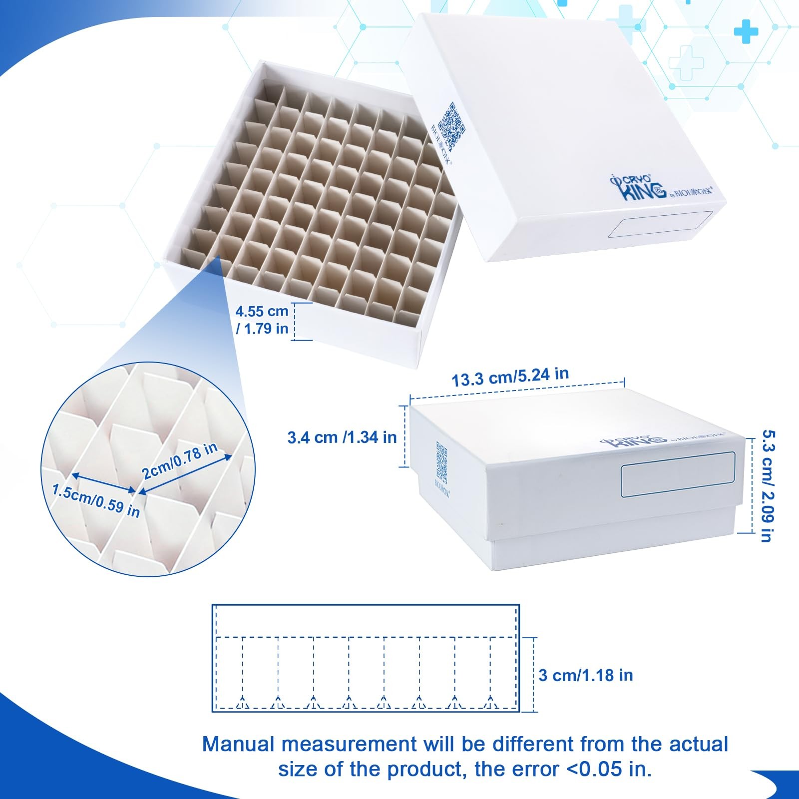 CryoKing Cardboard Cryogenic Lab Freezer Box 2 Inch 81-Well 2 in,81-well