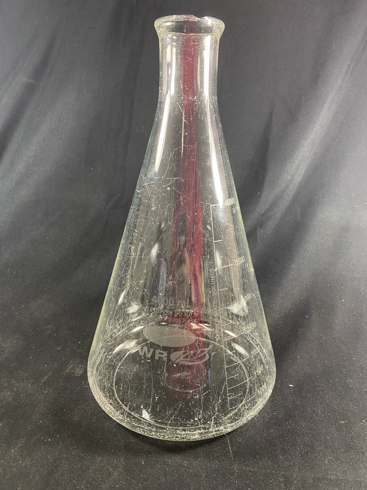 VWR 4000mL 4L Heavy Wall Glass Erlenmeyer Flask Graduated Stopper #10 89087-416