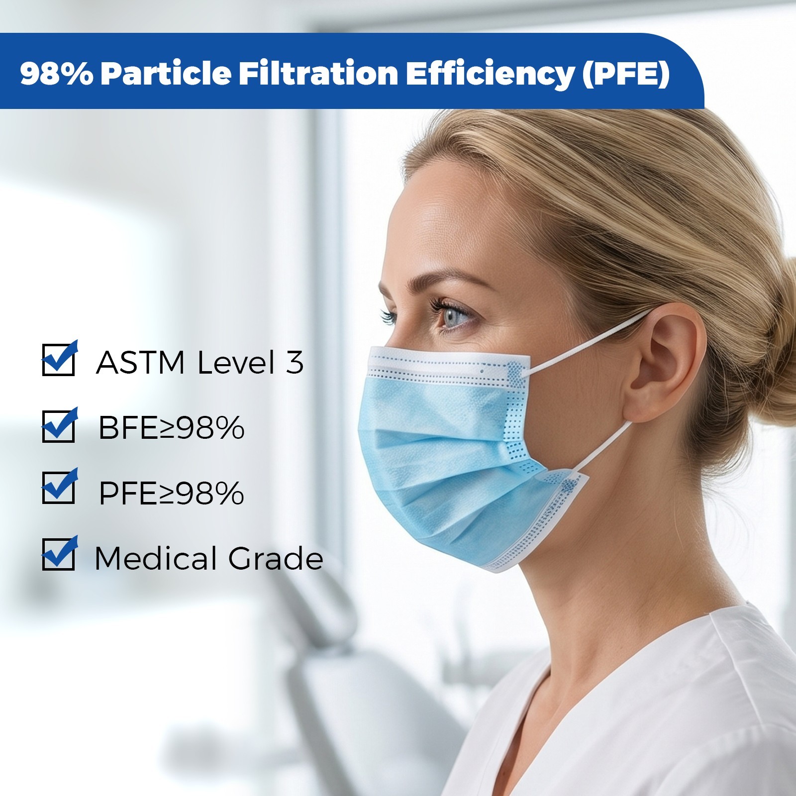 JMU Disposable Medical Face Masks 4-Ply ASTM Level 3 Ear-Loop Face Masks
