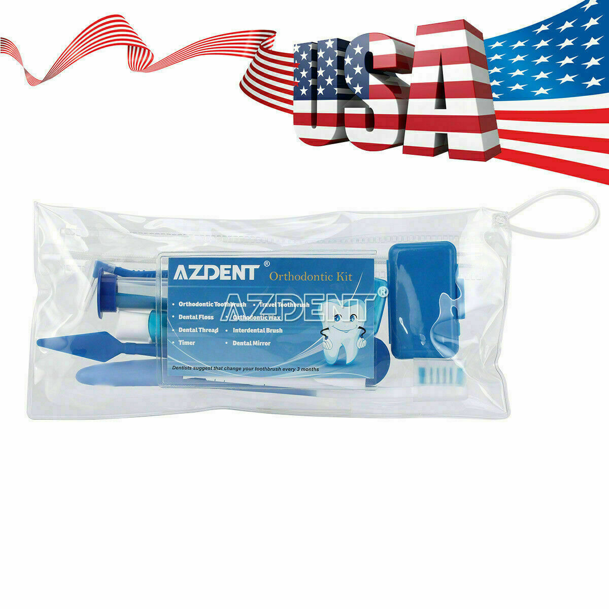 AZDENT Dental Orthodontic Oral Care Kit Hygiene Clean Tools Teeth Whitening Blue