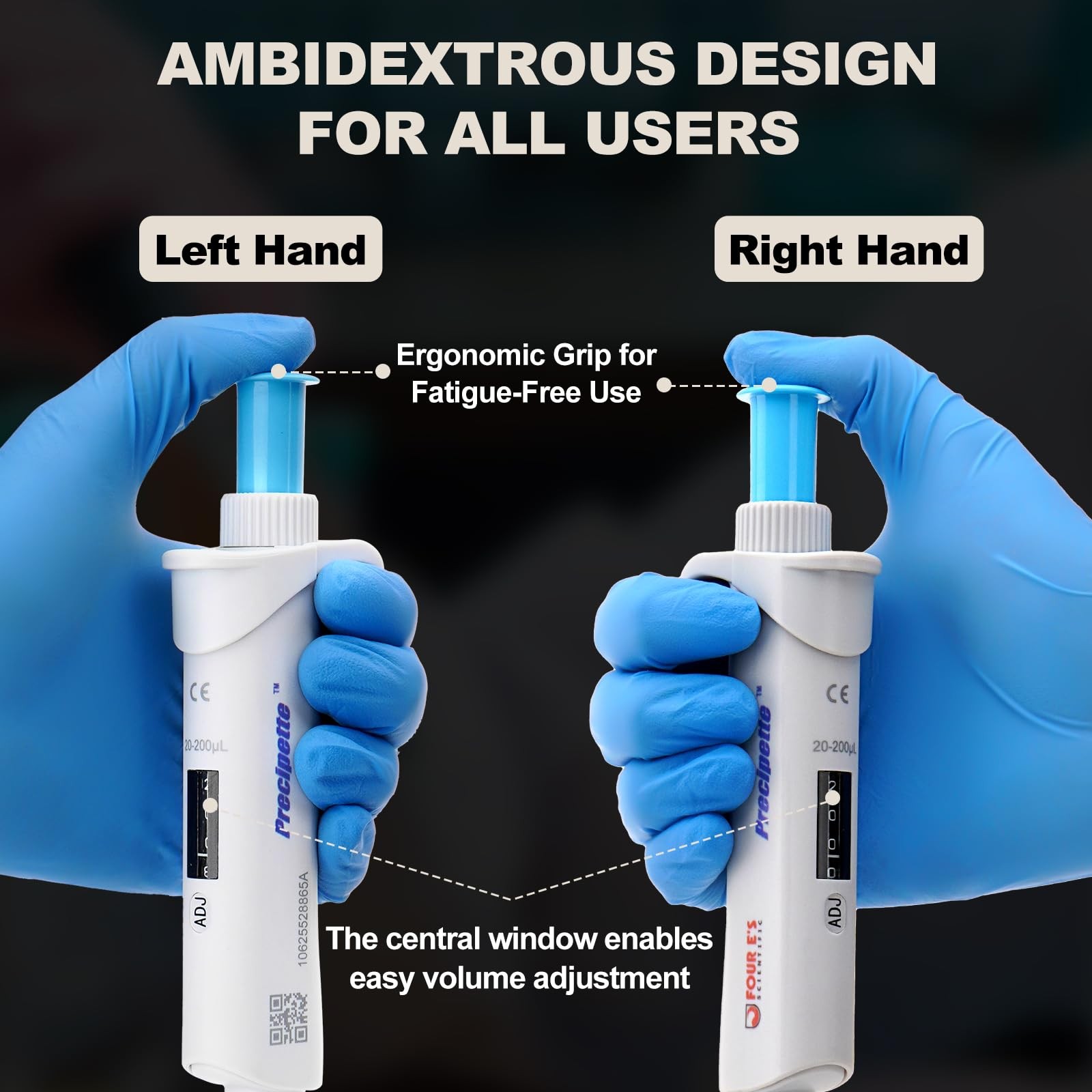 Lab 20-200µL Pipette: Single-Channel Adjustable Micropipette with Color-Coded (B