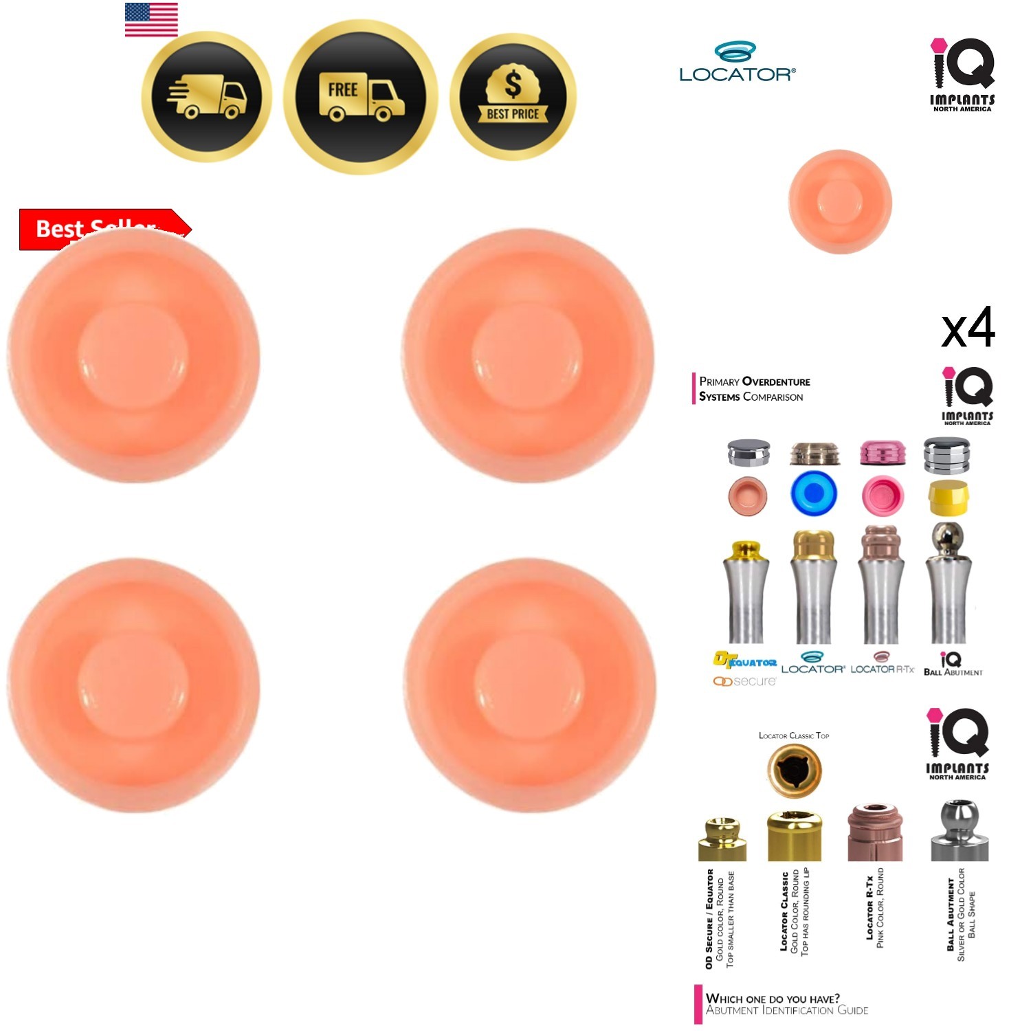 Locator Genuine Replacement Male Retention Inserts Caps, Standard, Light Ret…