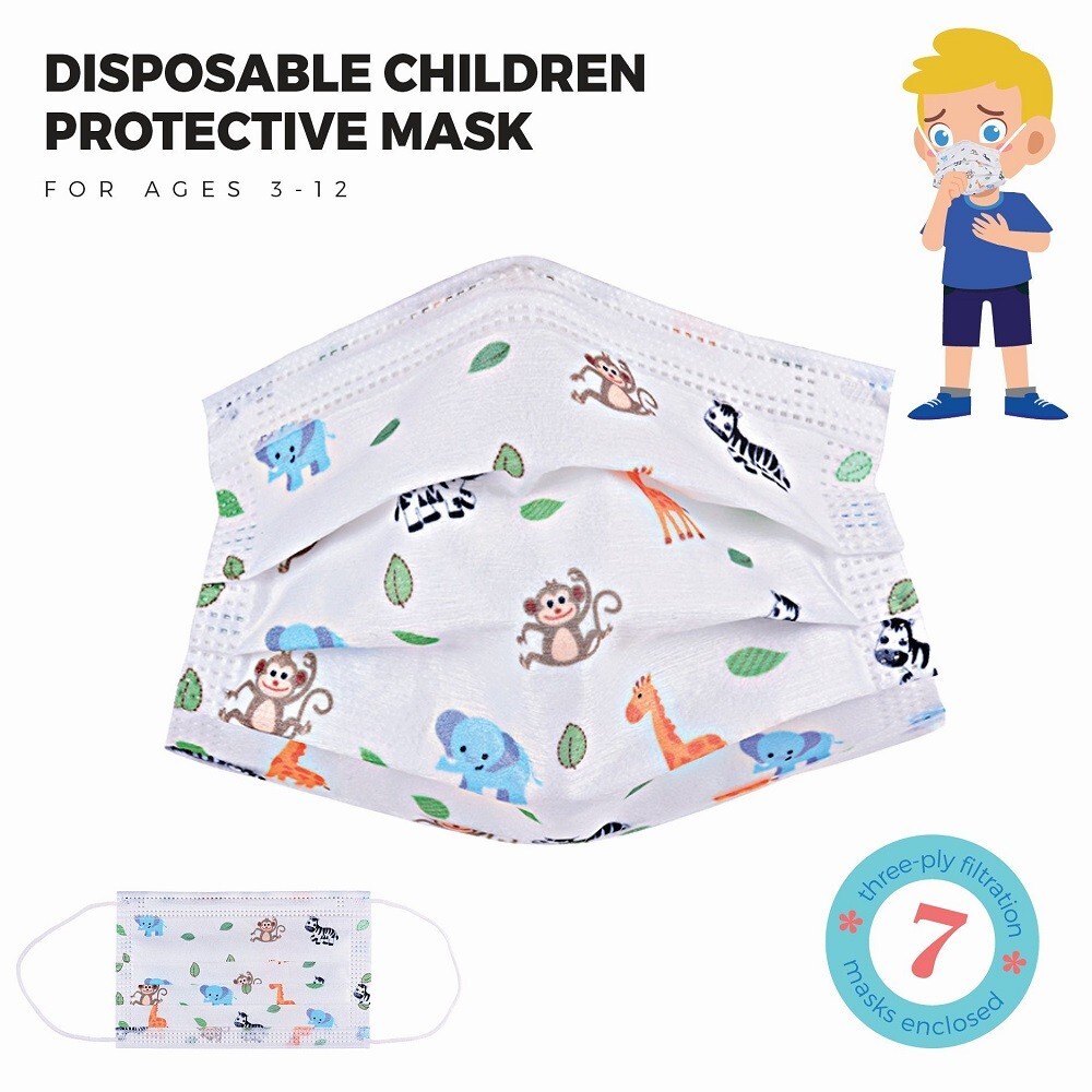 7 Pk Child Face Mask Disposable Ear Loop Non-Medical Toddler Kid **SEE NOTES**