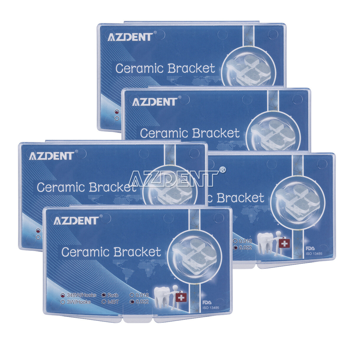 AZDENT Dental Orthodontic Ceramic Bracket Braces Roth MBT .022 Hooks 345