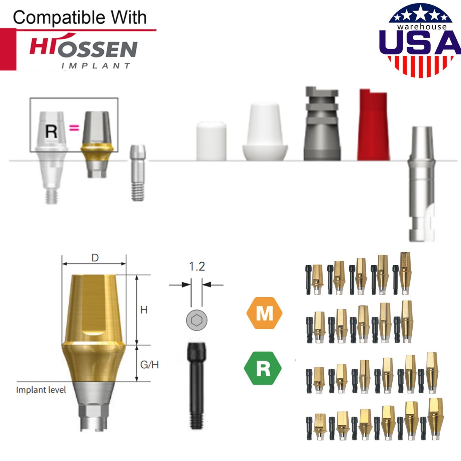 Straight Abutment Fit Osstem Hiossen ET Mini Regular Hex Implant Cement Retained