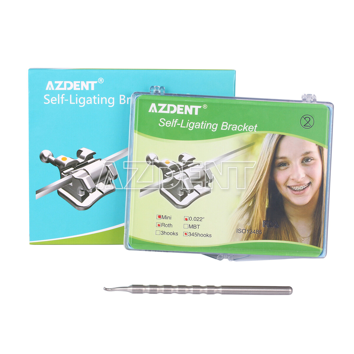 AZDENT Dental Self-Ligating Bracket Buccal Tube MBT Roth 0.022 Hooks 345/Tool