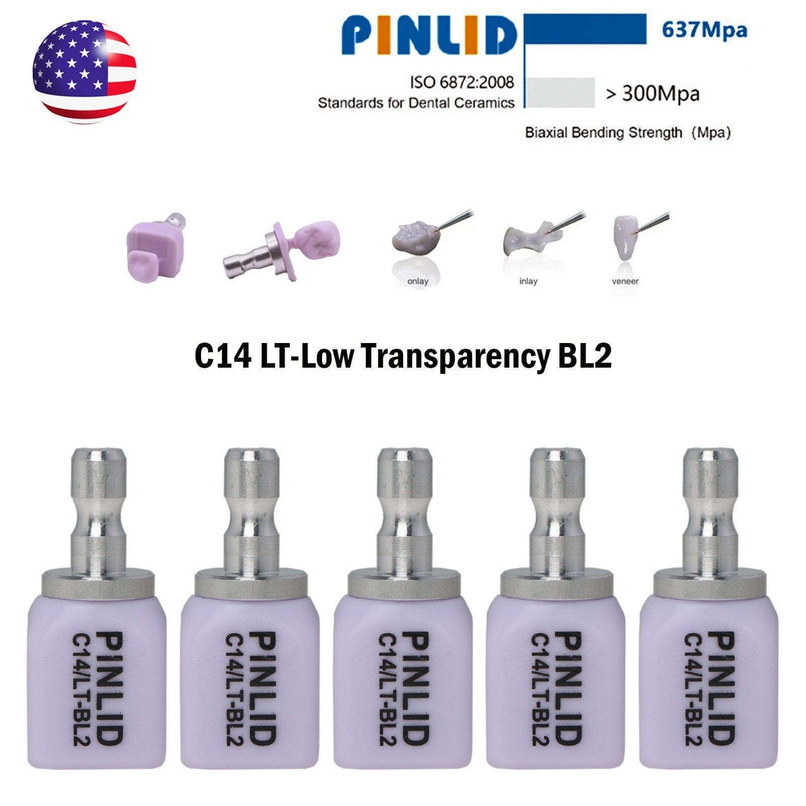 US C14 Dental Glass Ceramic Blocks LT Lithium Disilicate CAD/CAM CEREC 5Pcs/Box