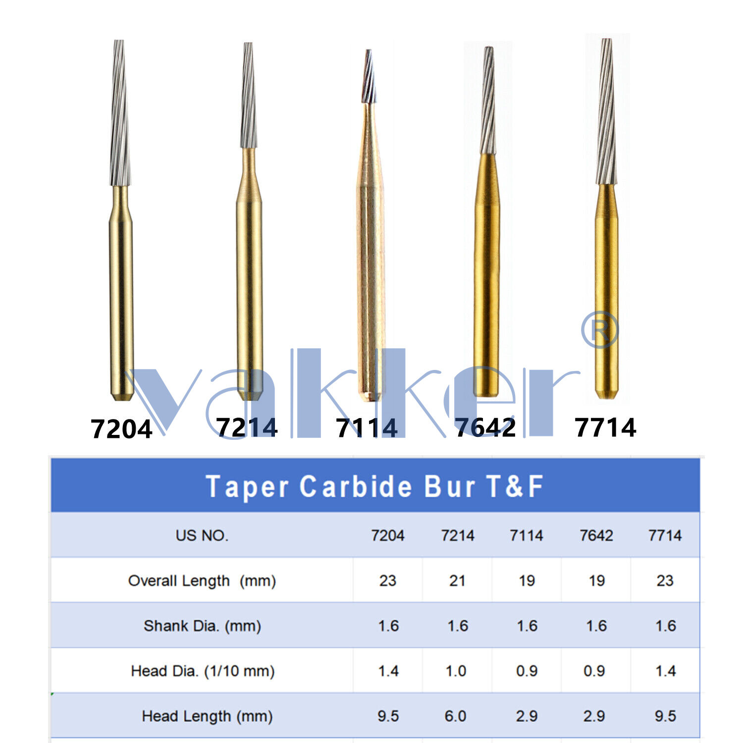 10/Pack Dental Trimming & Finishing Gold Carbide Burs Round Needle Egg FG7106