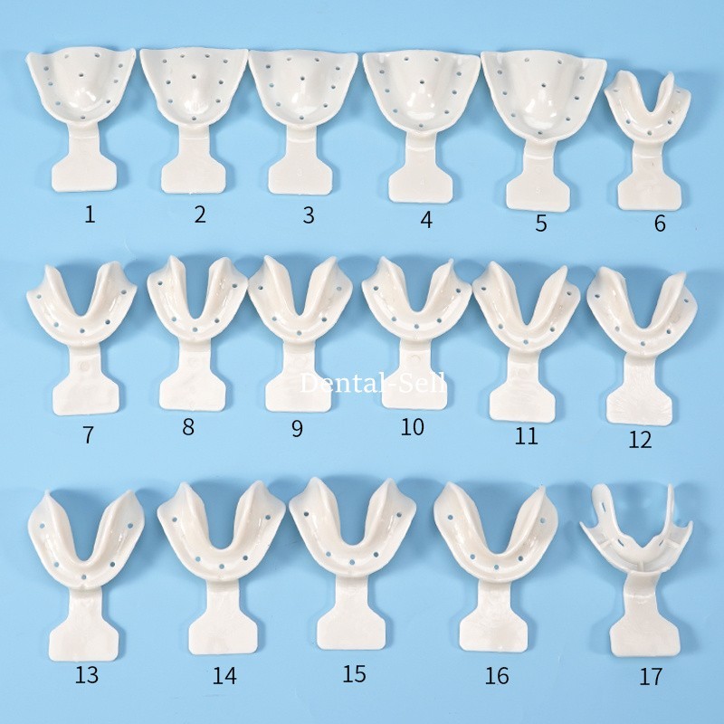 Dental Impression Trays Edentulous Jaw Frame Cut Back Plastic Tray White 17 pcs