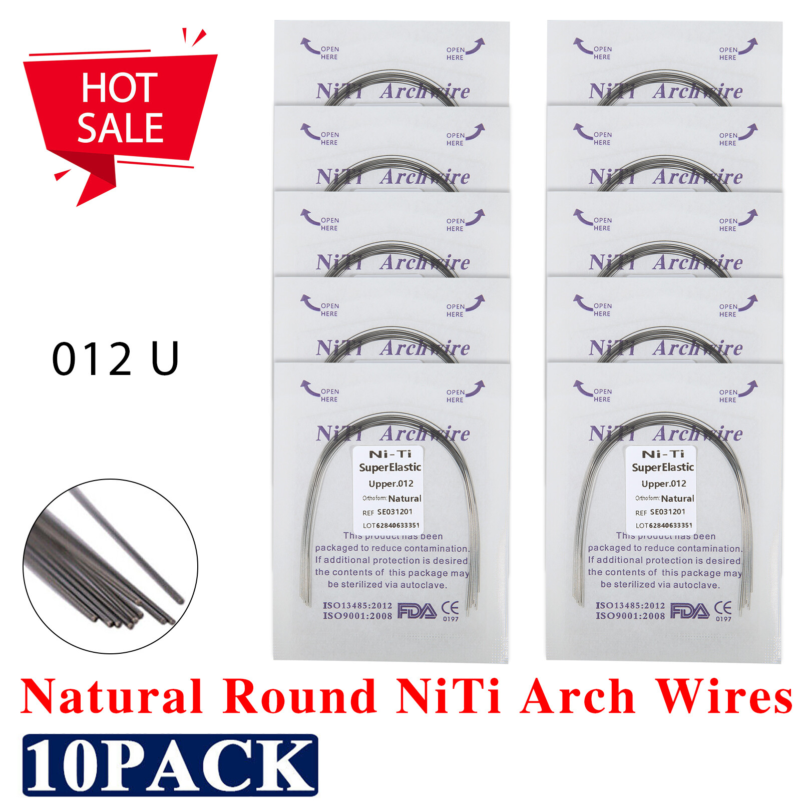 100pcs Dental Orthodontic Arch Wire Round Niti Natural 0.12 Upper Super Elastic