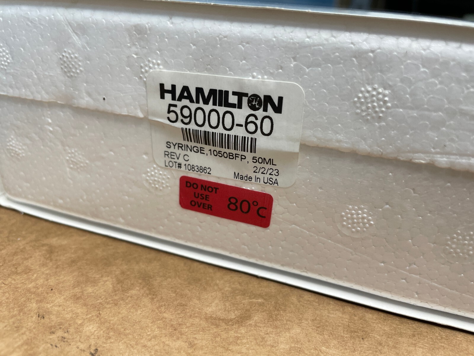Hamilton 59000-60 50 mL Gastight Instrument Syringe Bubble Free Prime 5/16″-28