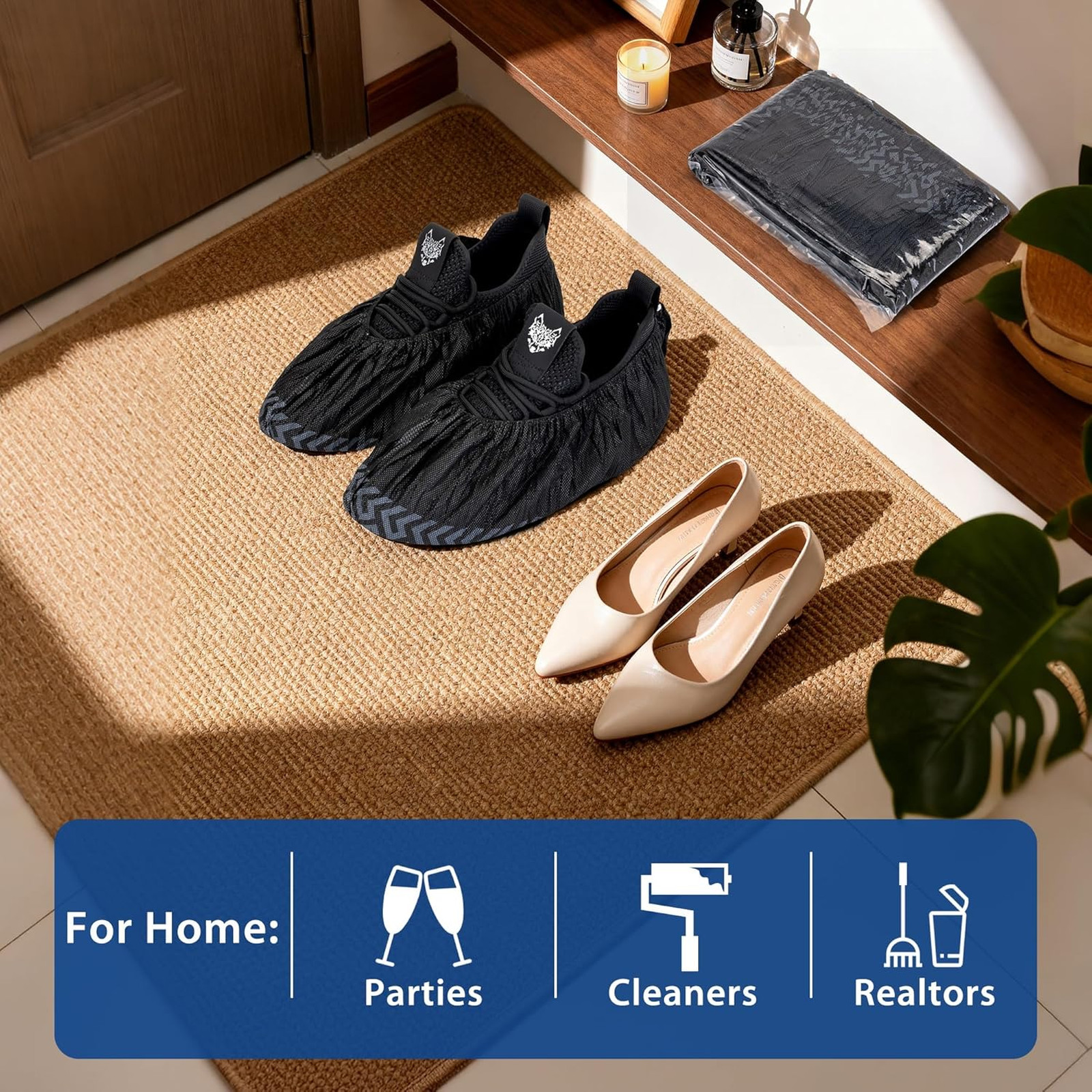 Disposable Shoe Covers X-Large Size 200 Pack Black Non-Woven Fabric