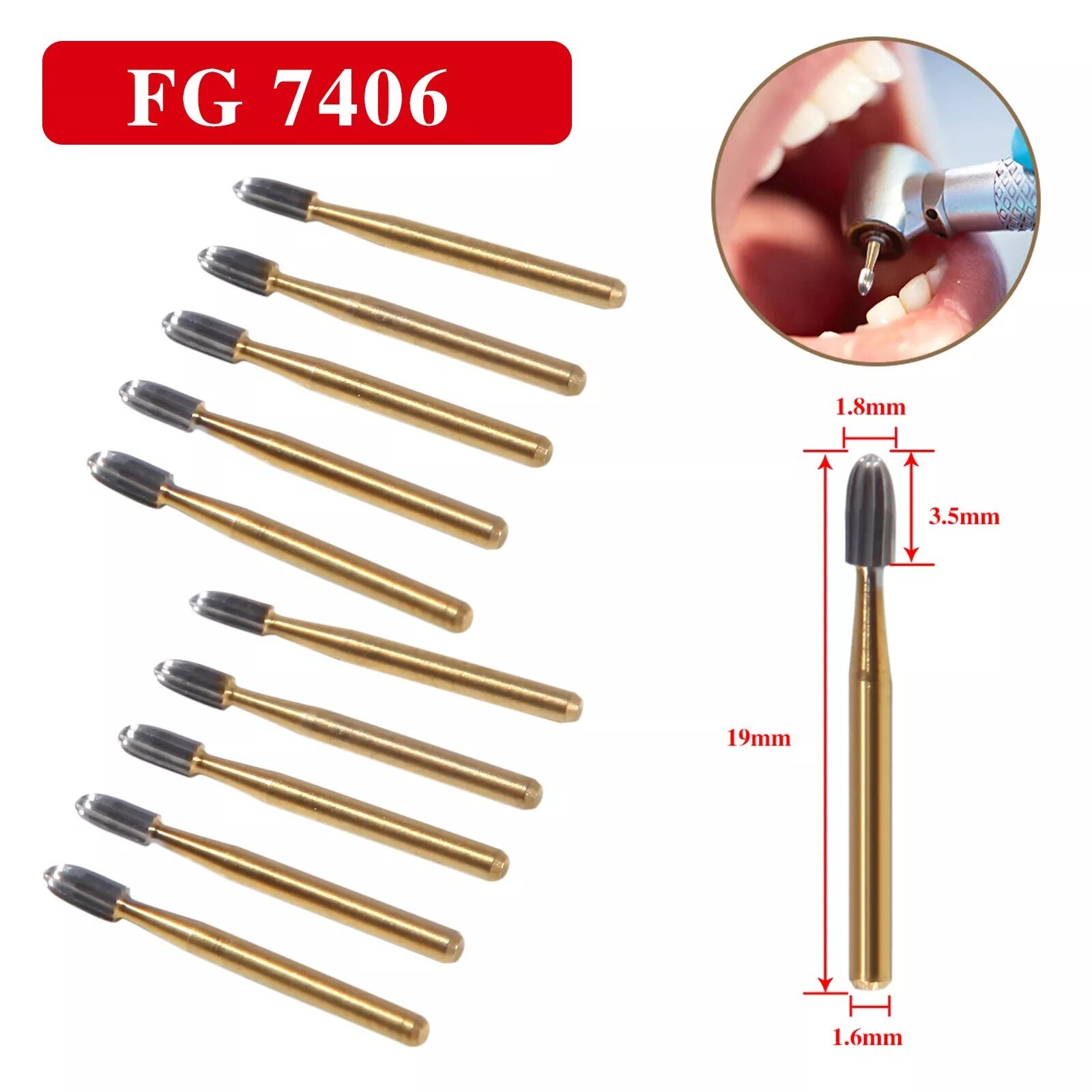 Dental Tungsten Carbide Burs Trimming & Finishing Egg FG-7404 FG-7406 7408 USA