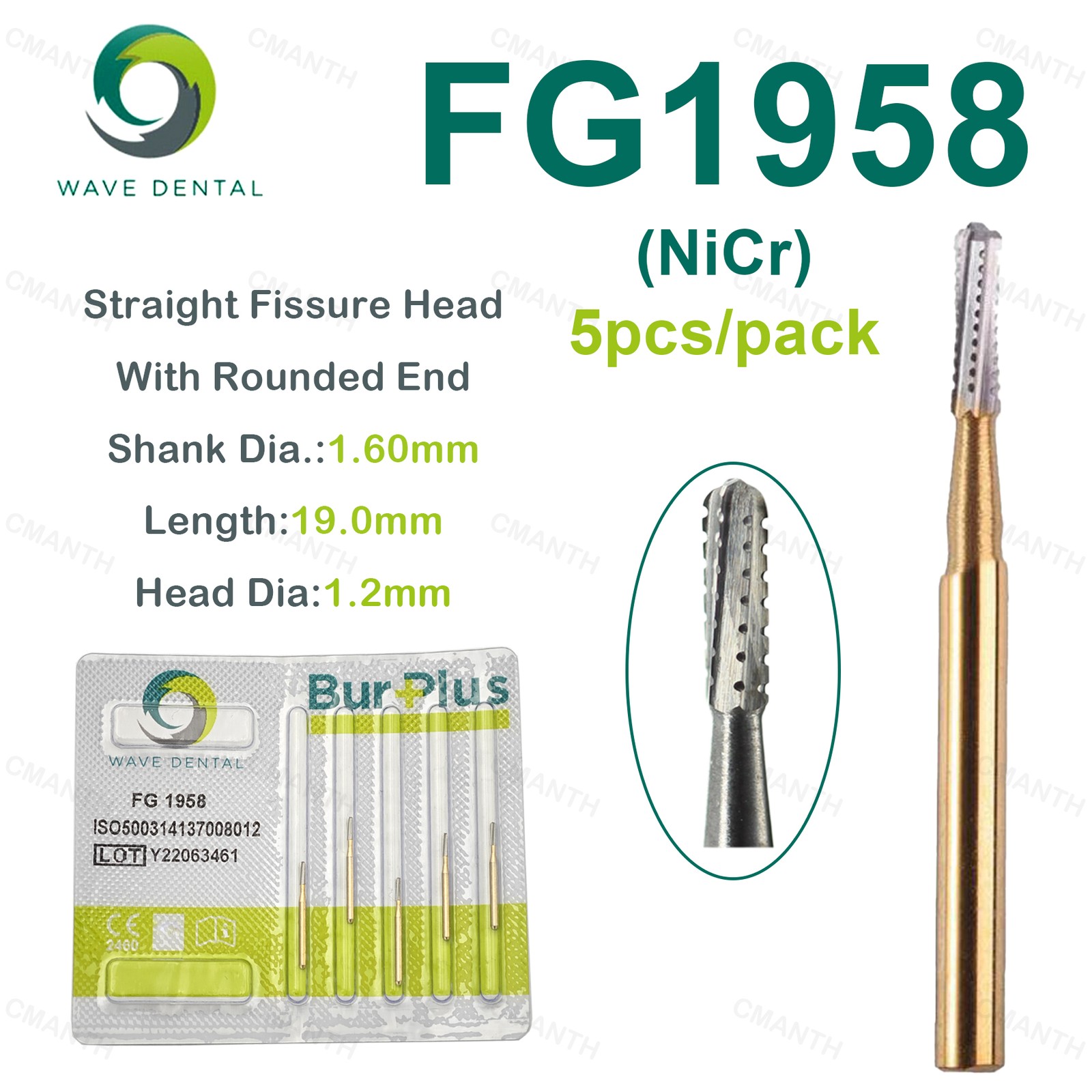 WAVE Dental Straight Fissure Bur Metal Cutting Bur Tungsten Carbide Dia.1.6mm FG
