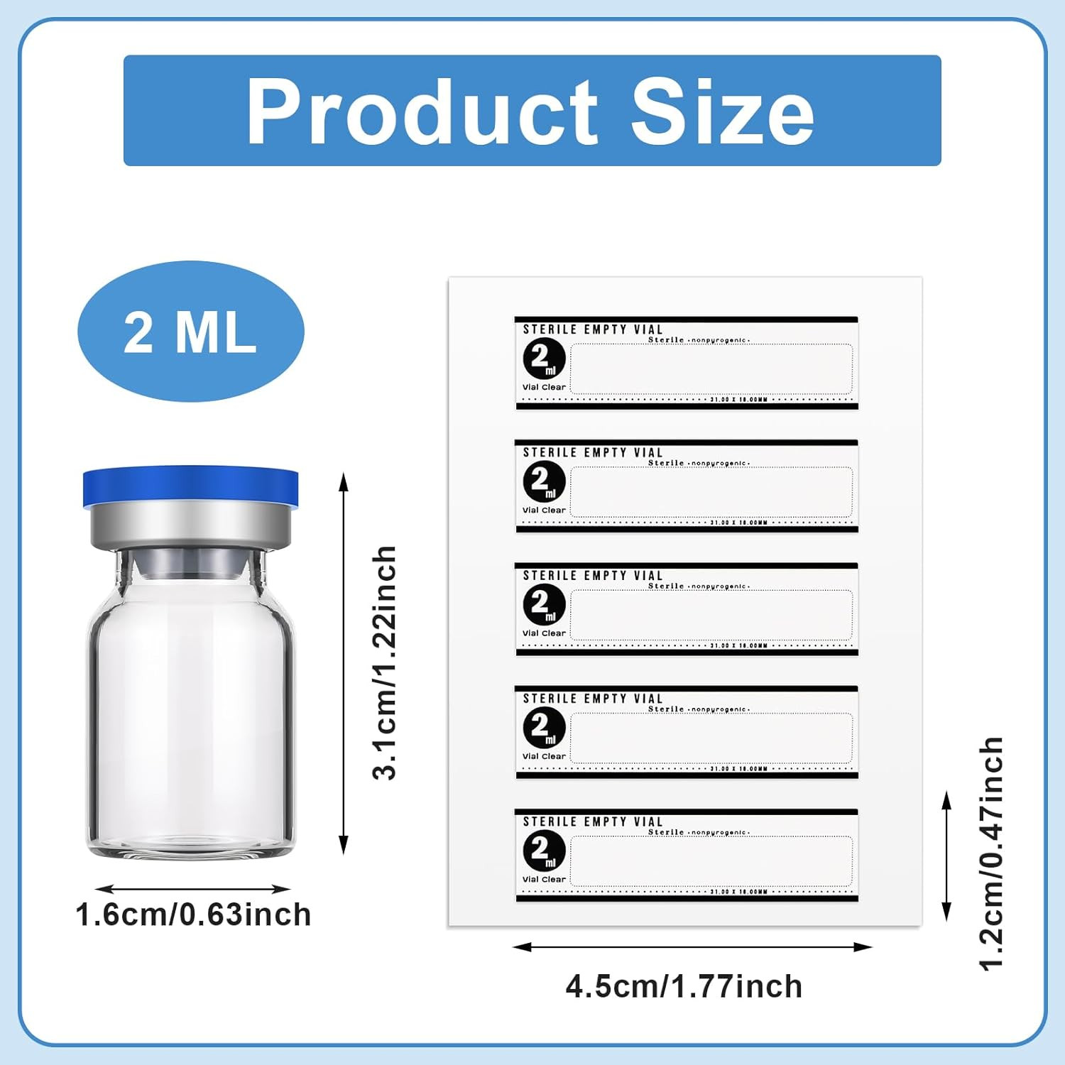 20 Pcs 2Ml Sealed Sterile Empty Vials with Self Healing Injection Port Glass Pen