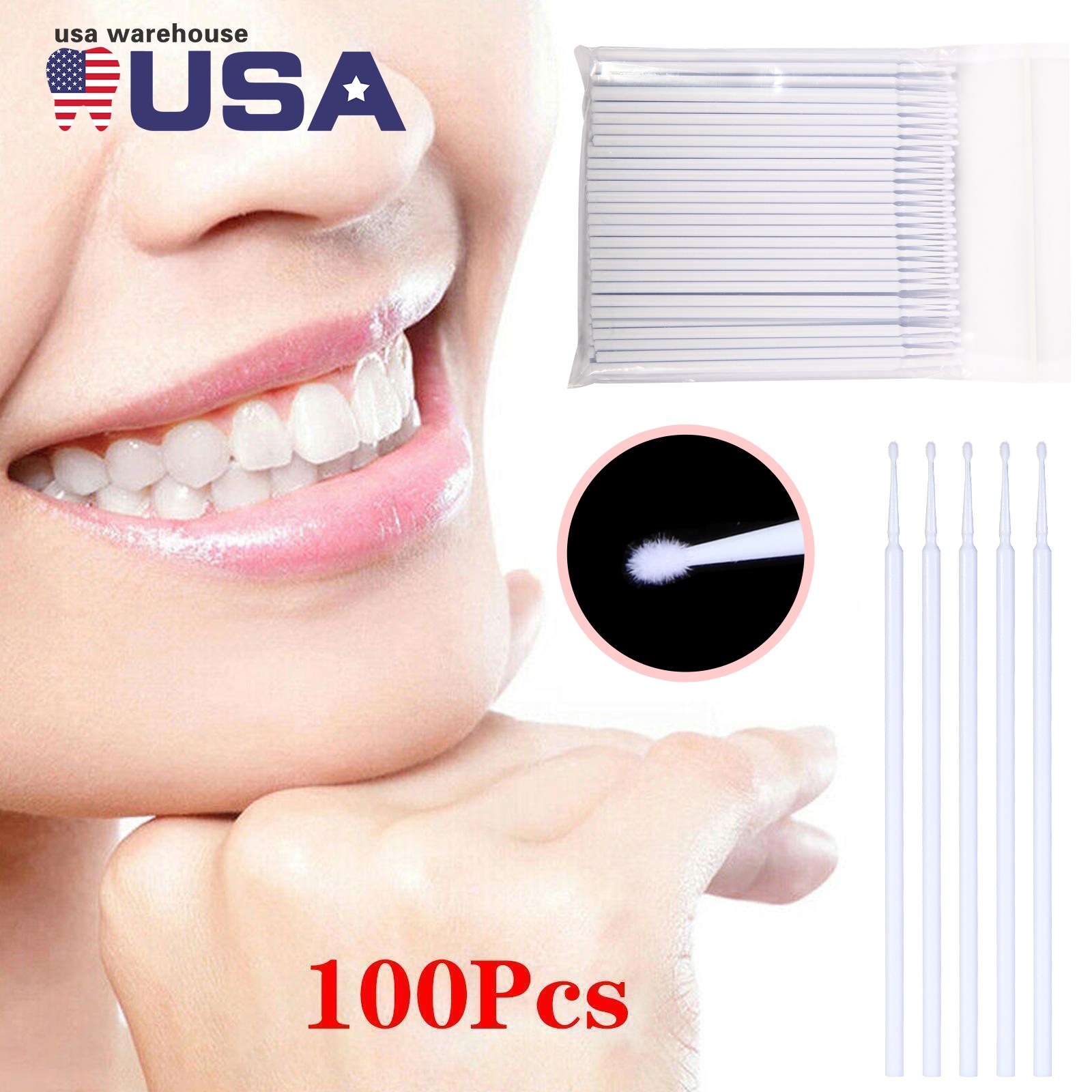 100 Pcs/pack Dental Micro Brush Disposable Materials Tooth Applicators S/M/L ty
