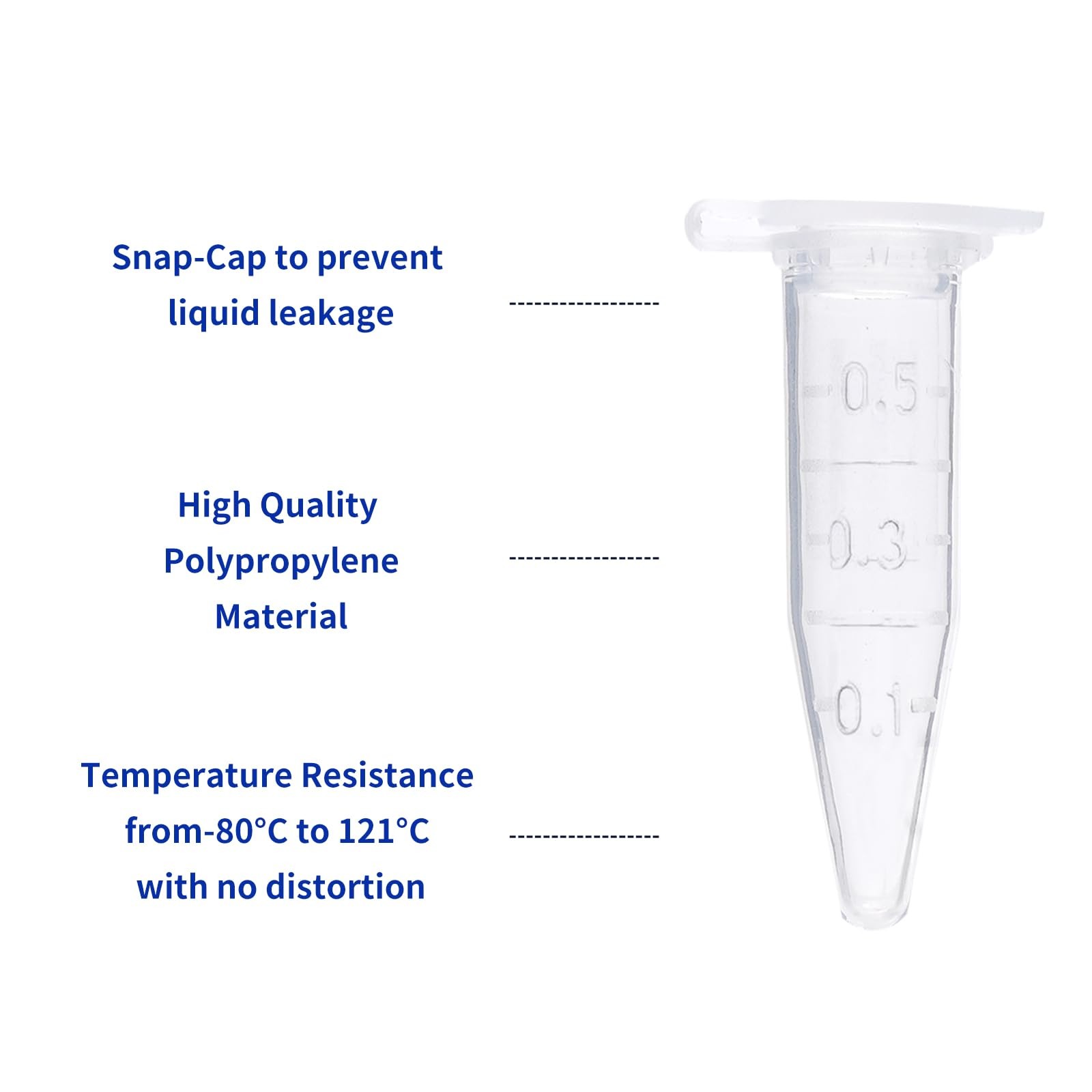 1000 PCS 0.5ml Microcentrifuge Tubes Clear Graduated Plastic Lab Snap Vials
