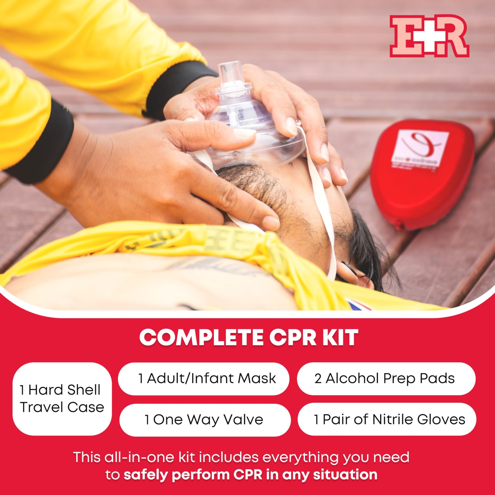 Ever Ready First Aid CPR Rescue Mask, Adult/Child Pocket 5 Piece Set, Red