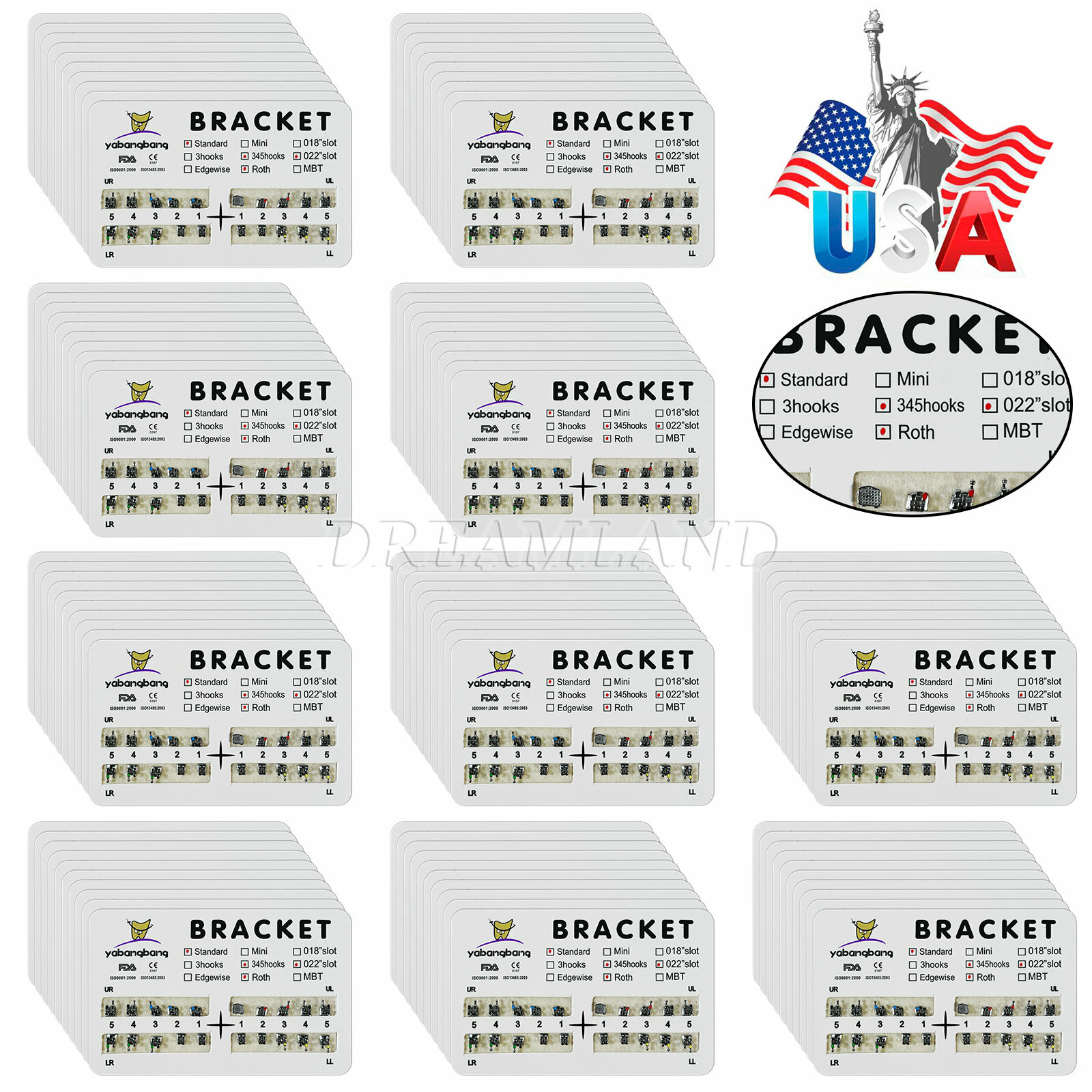 Dental Ortho Brackets Braces Mini/Standard MBT/Roth 022/018 Hooks 345