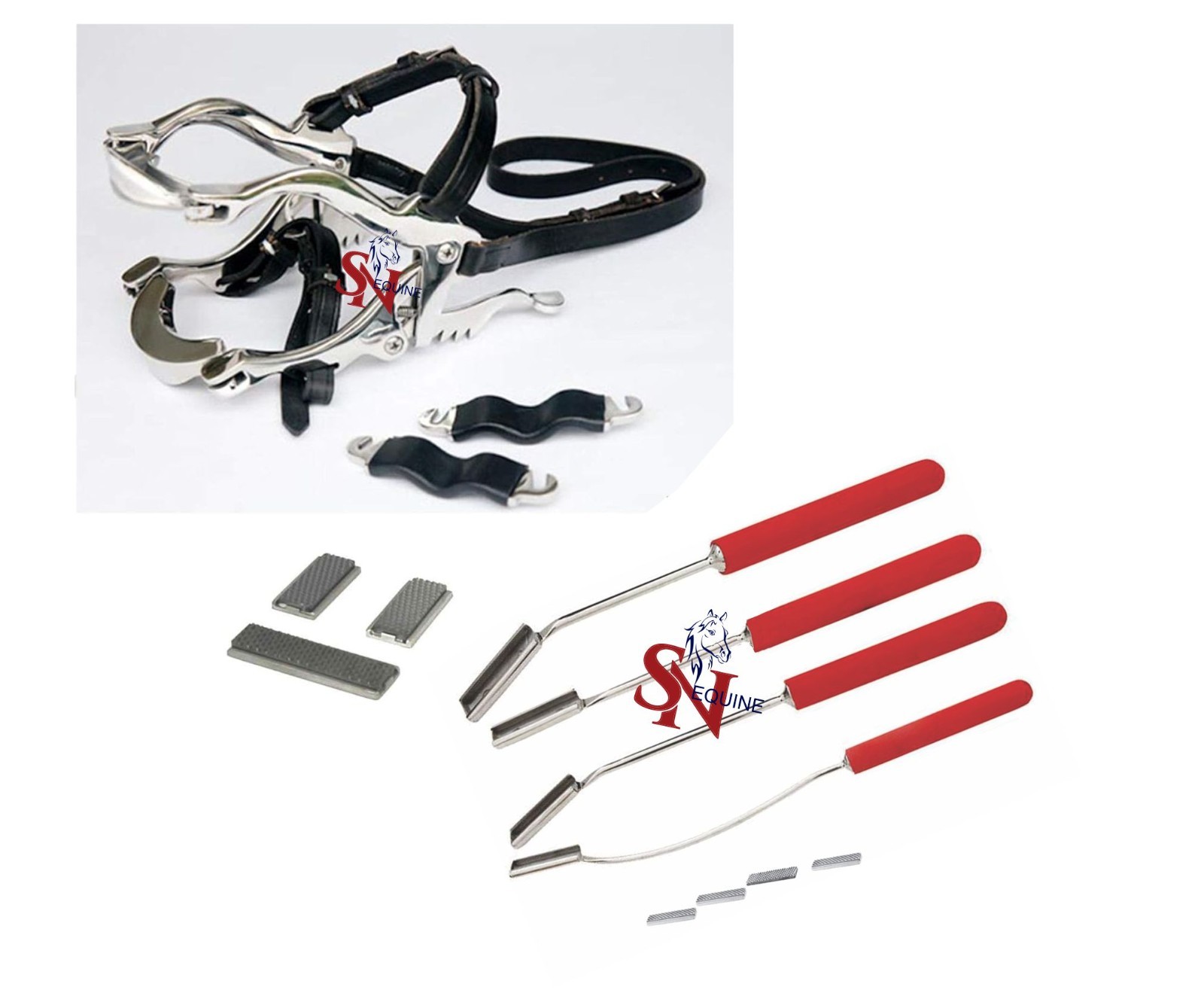 Equine Dental Kit Hausmann Speculum & 4 Red Dental Floats with Blades Horse Vete