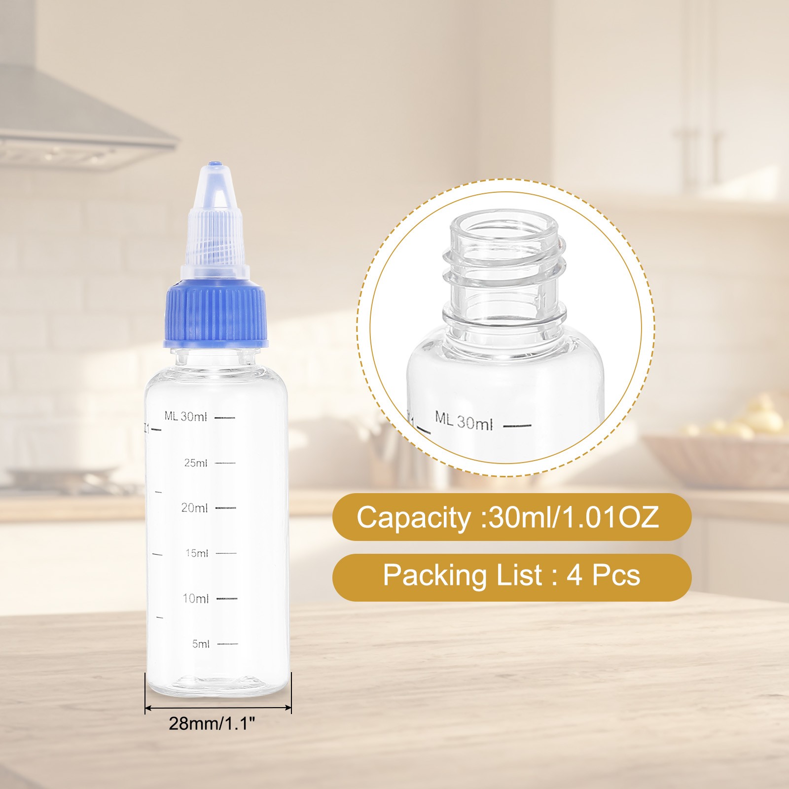 4Pack 30 Ml/1 oz Squeeze Bottles with Twist Cap Dispensing Bottle Transparent