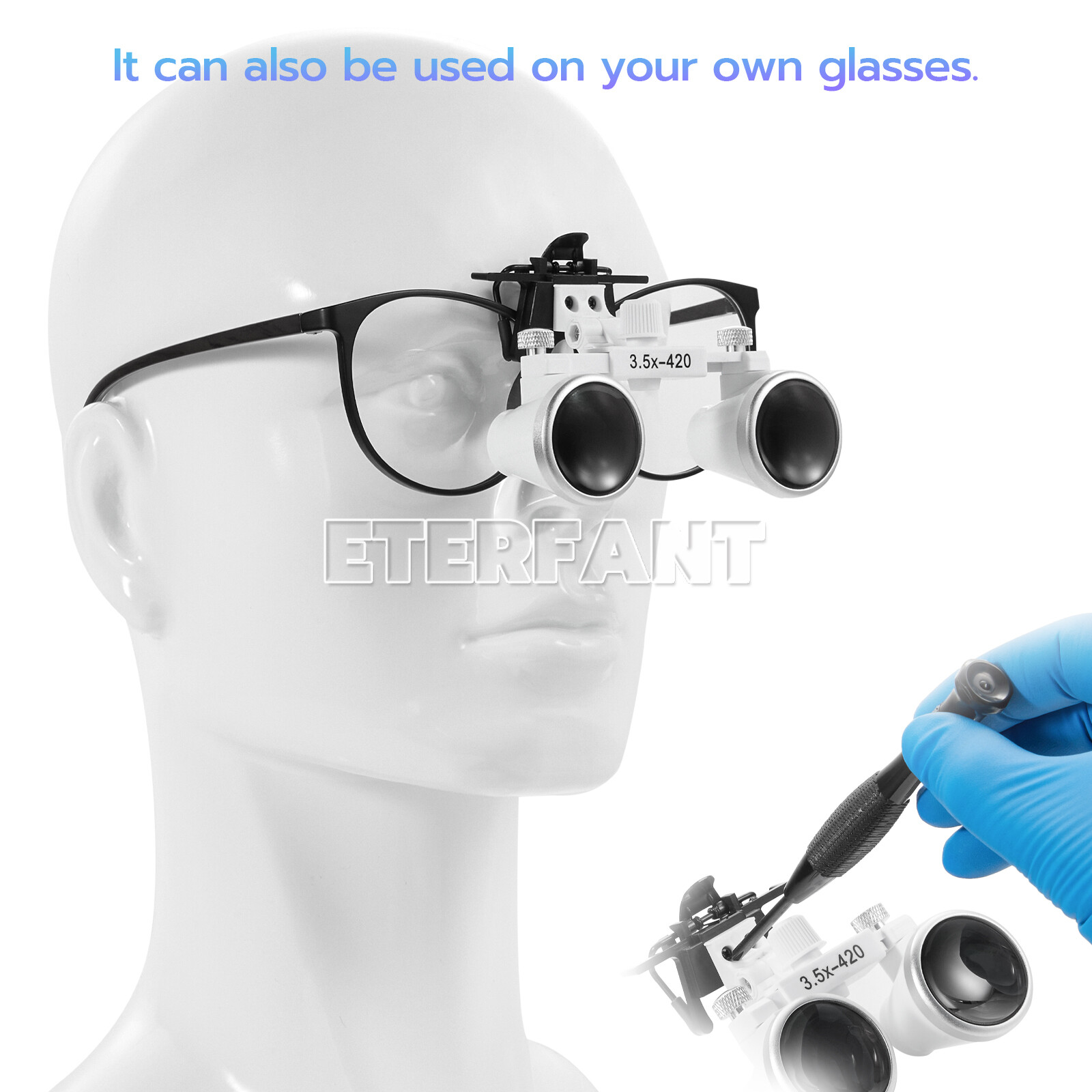 ETERFANT Dental 3.5x Magnifier Medical Binocular Loupes+3W LED Head Light Lamp