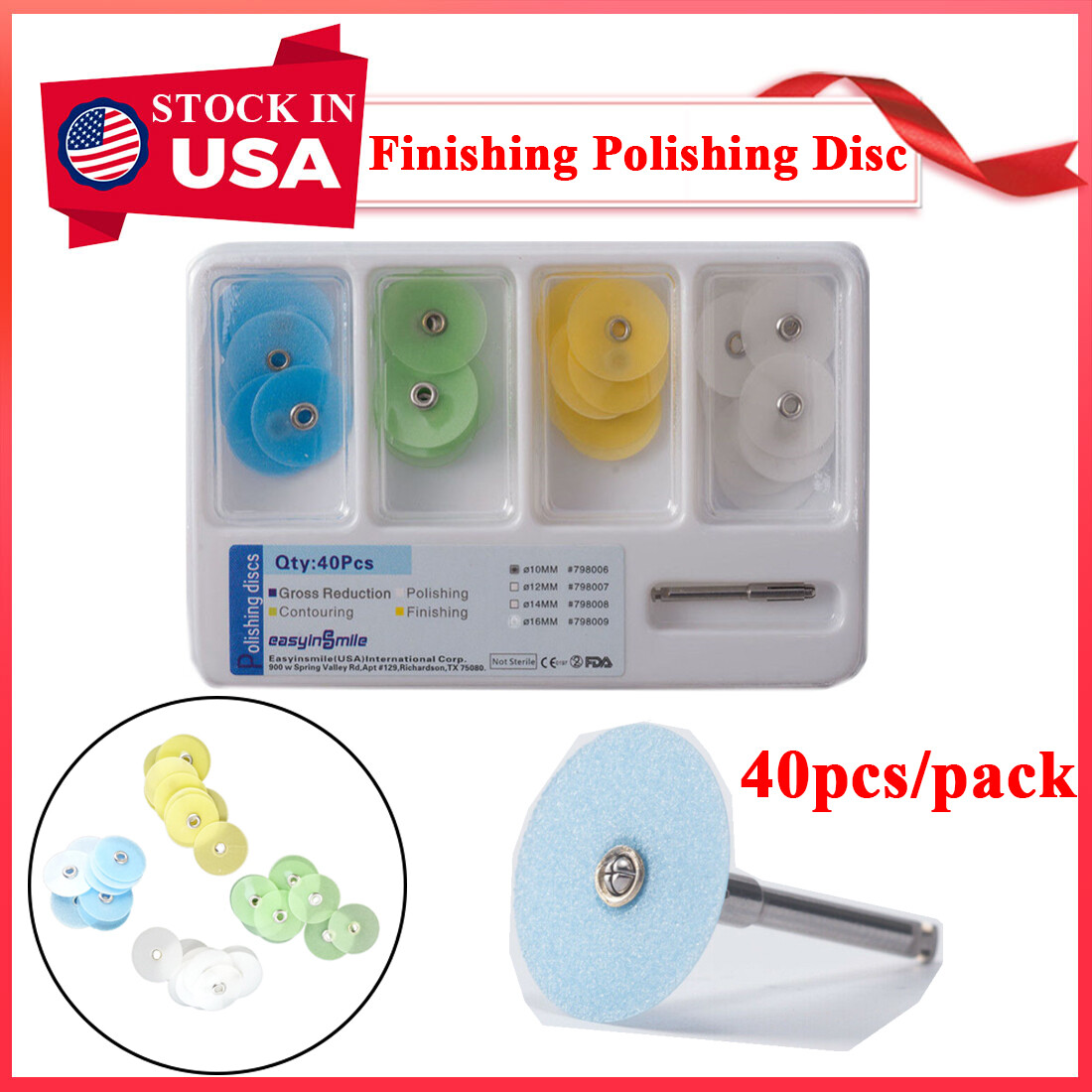 40Pcs Dental Disc Metal Composite Spiral Discs Finishing Polishing Wheel Mandrel