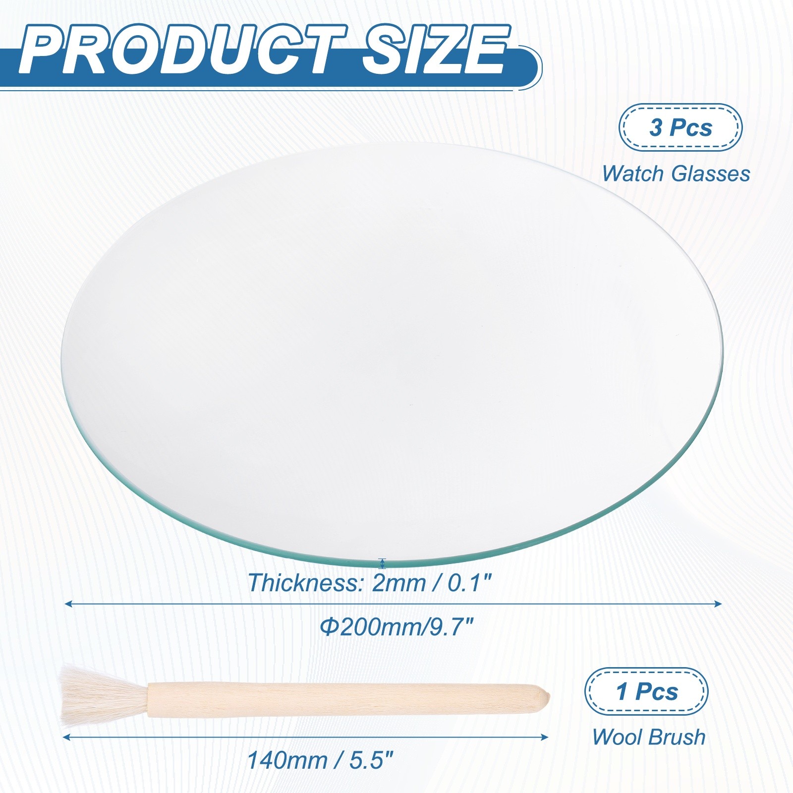 200mm/7.9 Inch Diameter Watch Glass, 3 Pcs High Transparent Smooth Edges