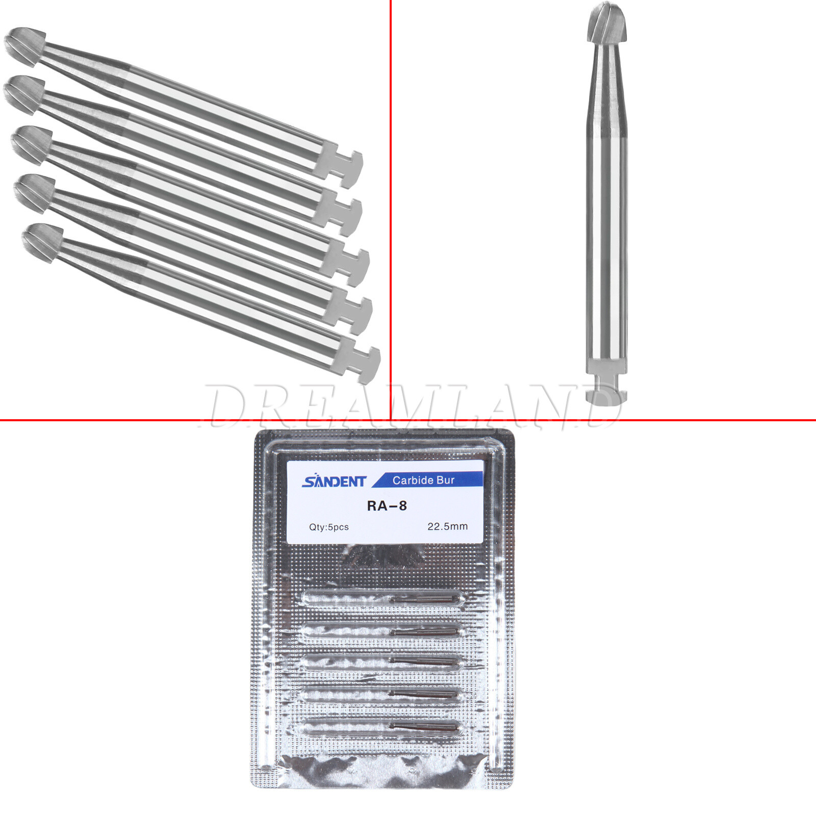5 Pcs/Pack Dental 22.5mm Round Carbide Bur Slow Speed Latch Type RA8 Burs USA