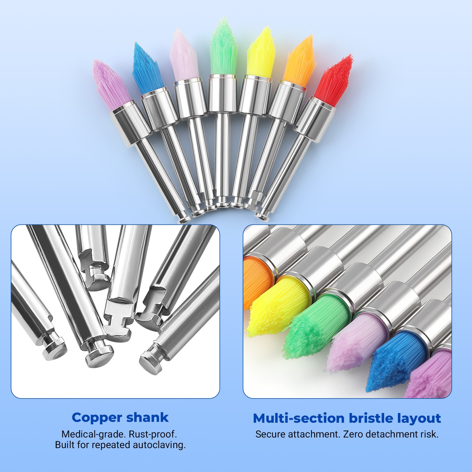 JMU Dental White/Colorful Nylon Latch Flat Polishing Polisher Prophy Brushes