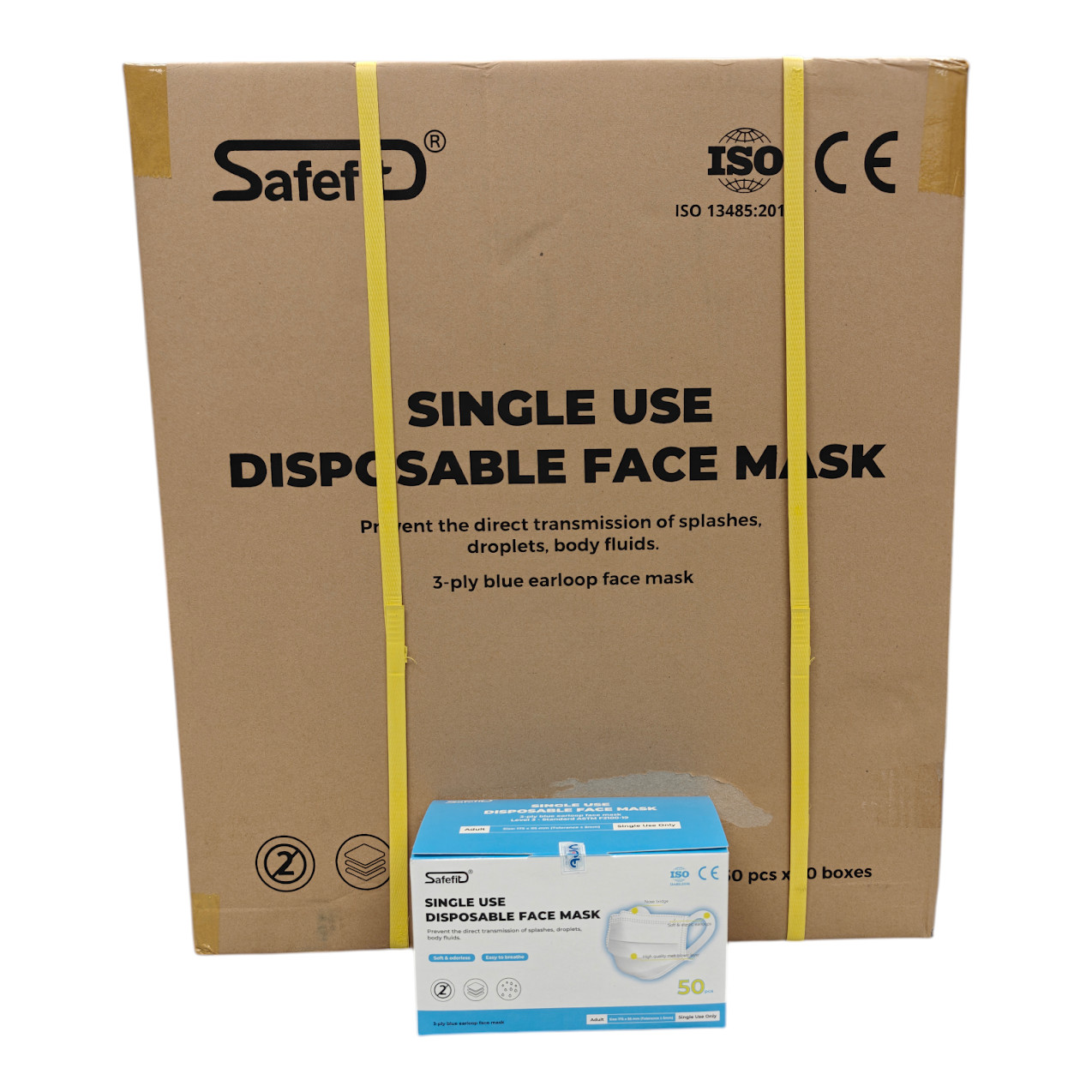 2500 Count Case – Safefit 3 Ply Disposable Face Masks Non Medical Adult 175x95mm
