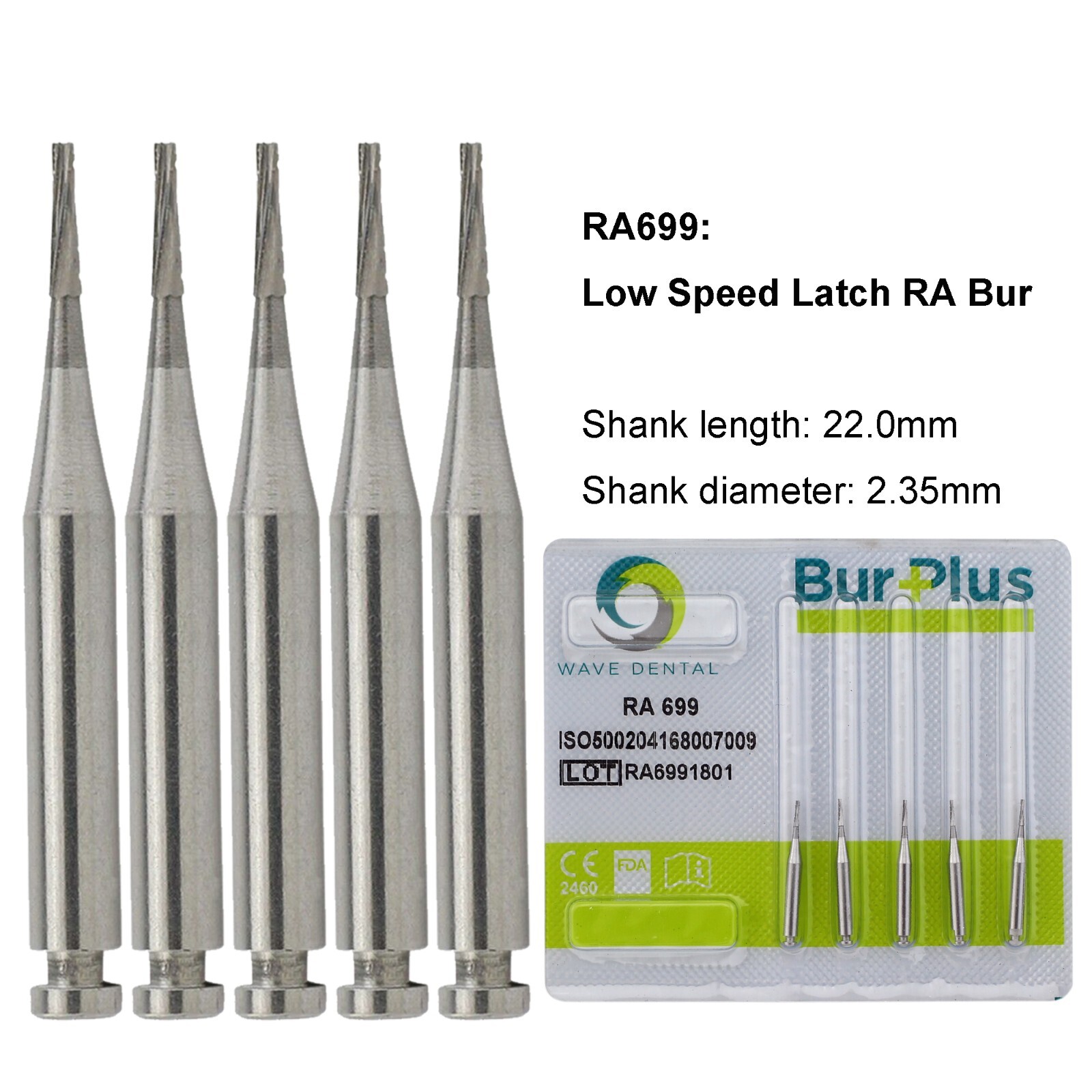 WAVE DENTAL Round Carbide Bur for Slow Speed Latch RA1-8 Taper Fissure RA702 699