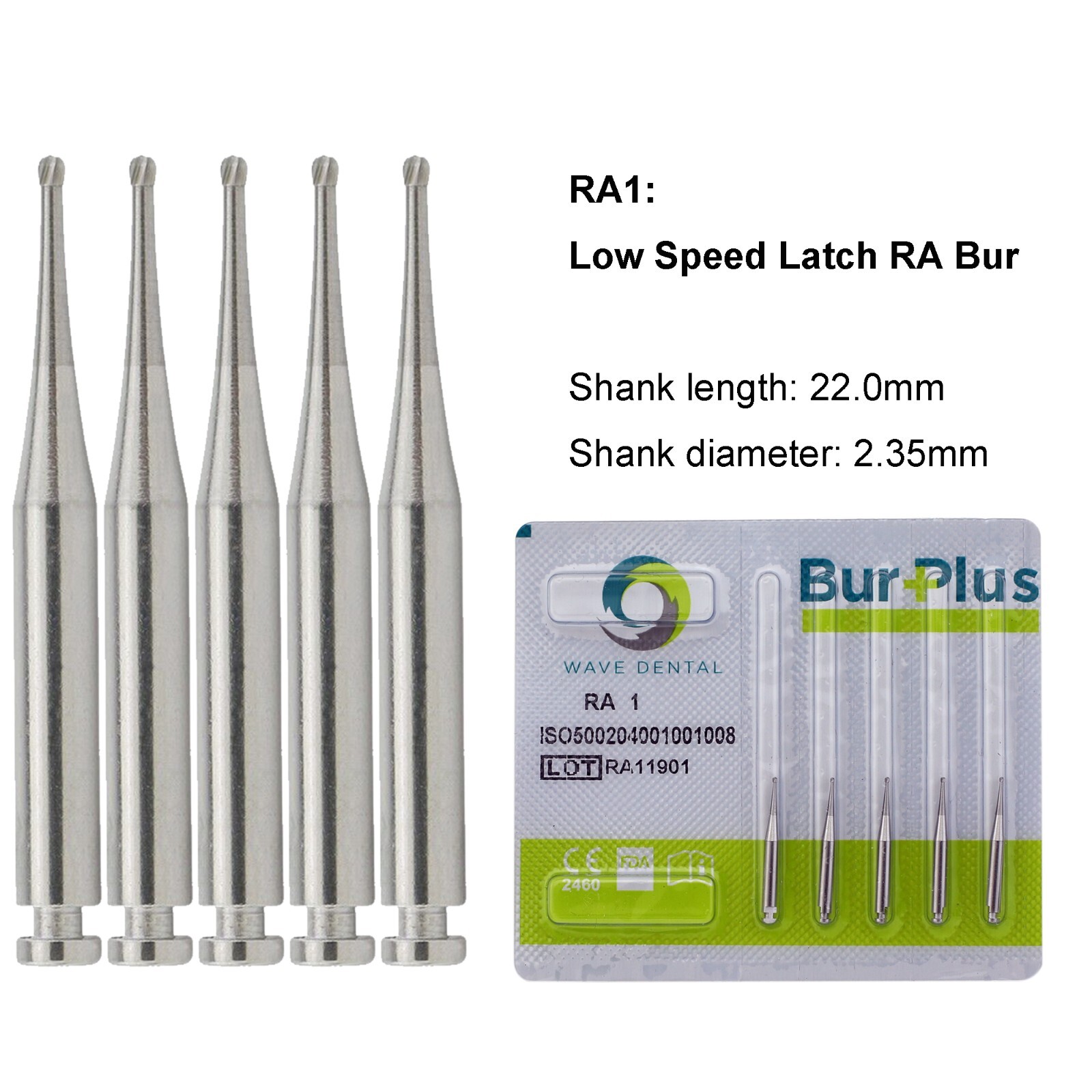 WAVE DENTAL Round Carbide Bur for Slow Speed Latch RA1-8 Taper Fissure RA702 699