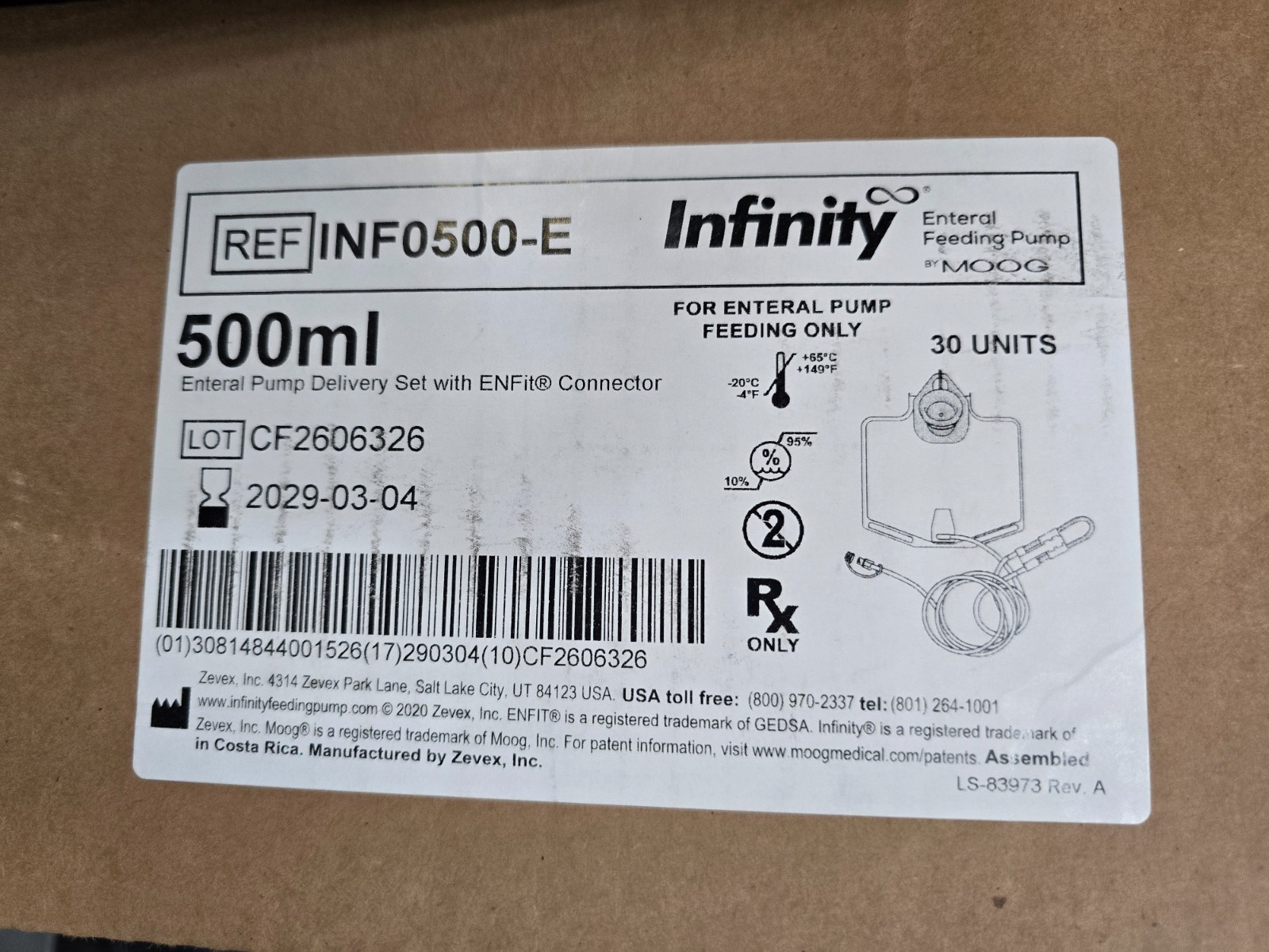 Enteral ENFit Feed Pump Bags – Infinity 500ml With Connector – 30 Pieces New