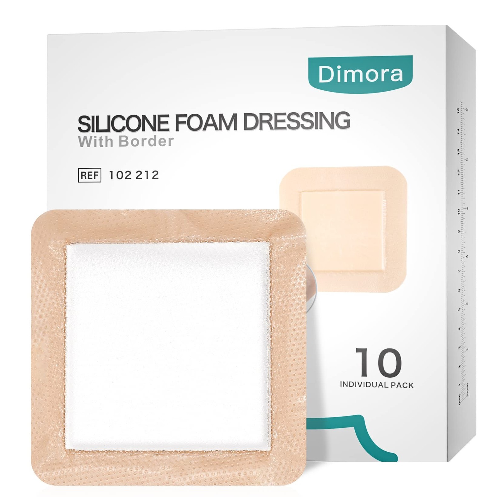 Dimora Silicone Foam Dressing 6″x 6″(10PCS), Silicone Foam Dressing with Bord…