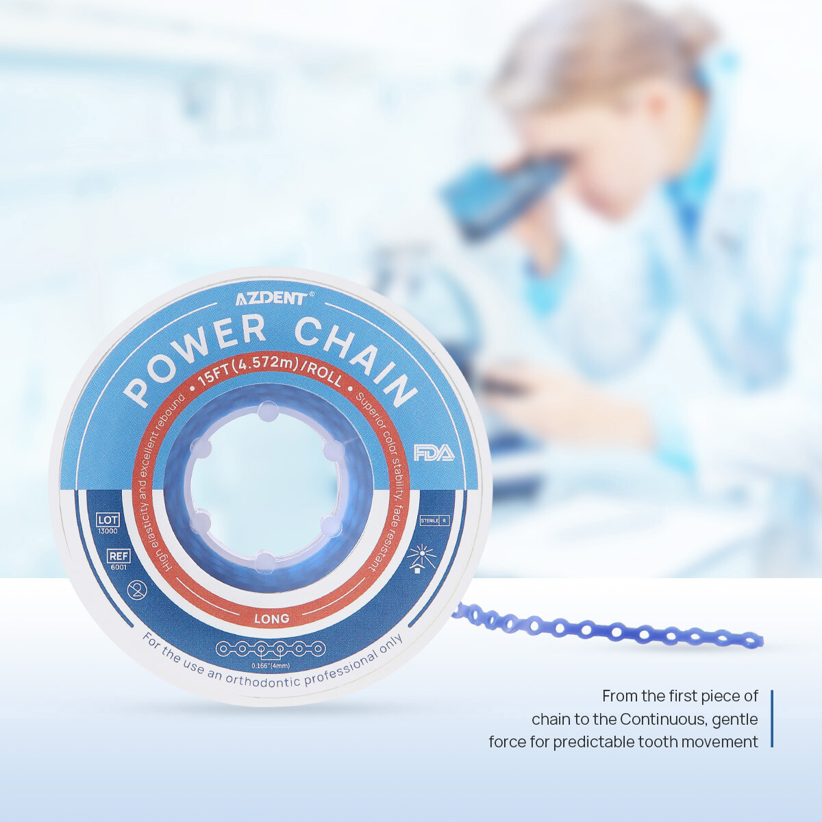 AZDENT Dental Orthodontic Colored Elastic Power Chain Continuous Short & Long