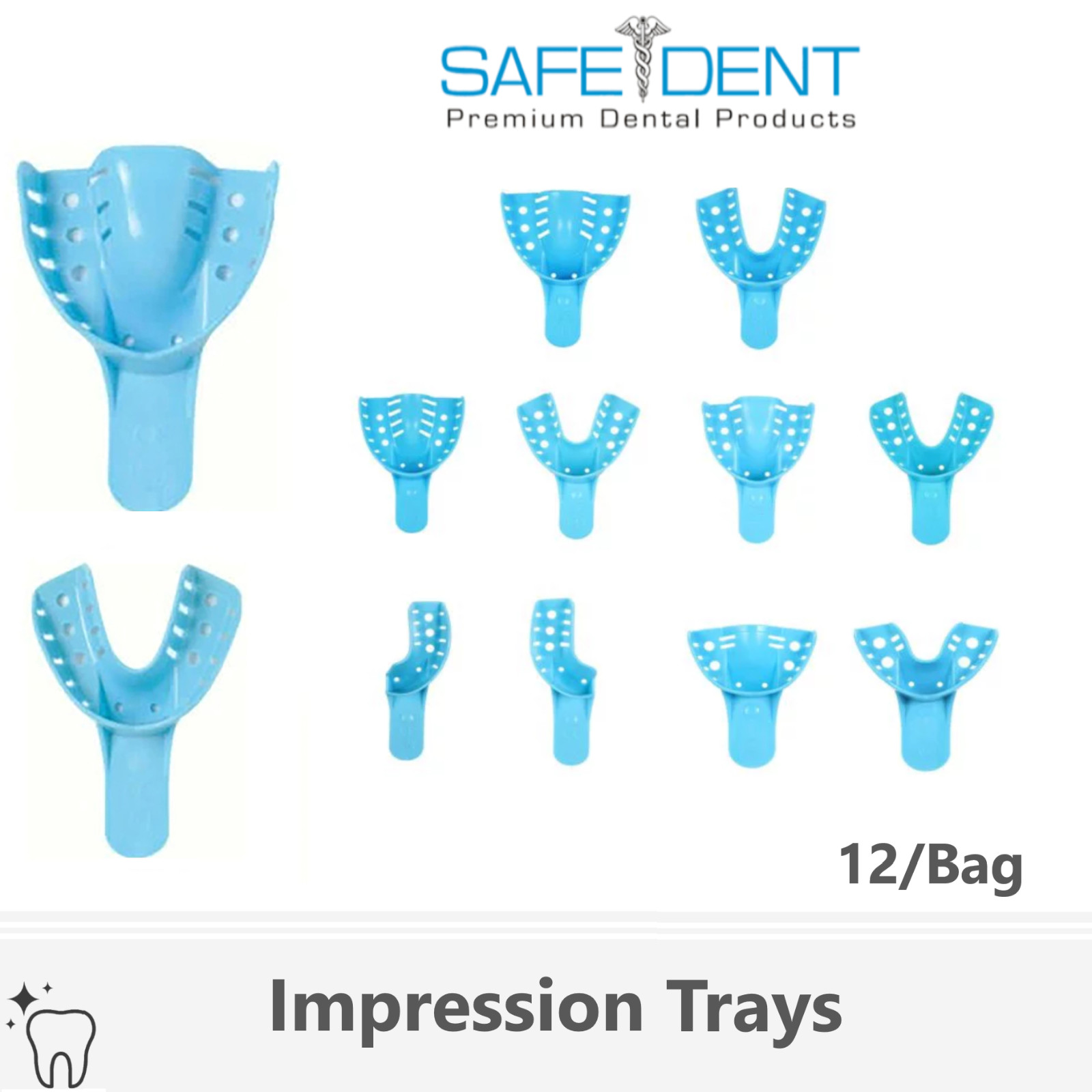Dental Perforated Plastic Impression Trays Autoclave (CHOOSE SIZE) (1 Bag of 12)
