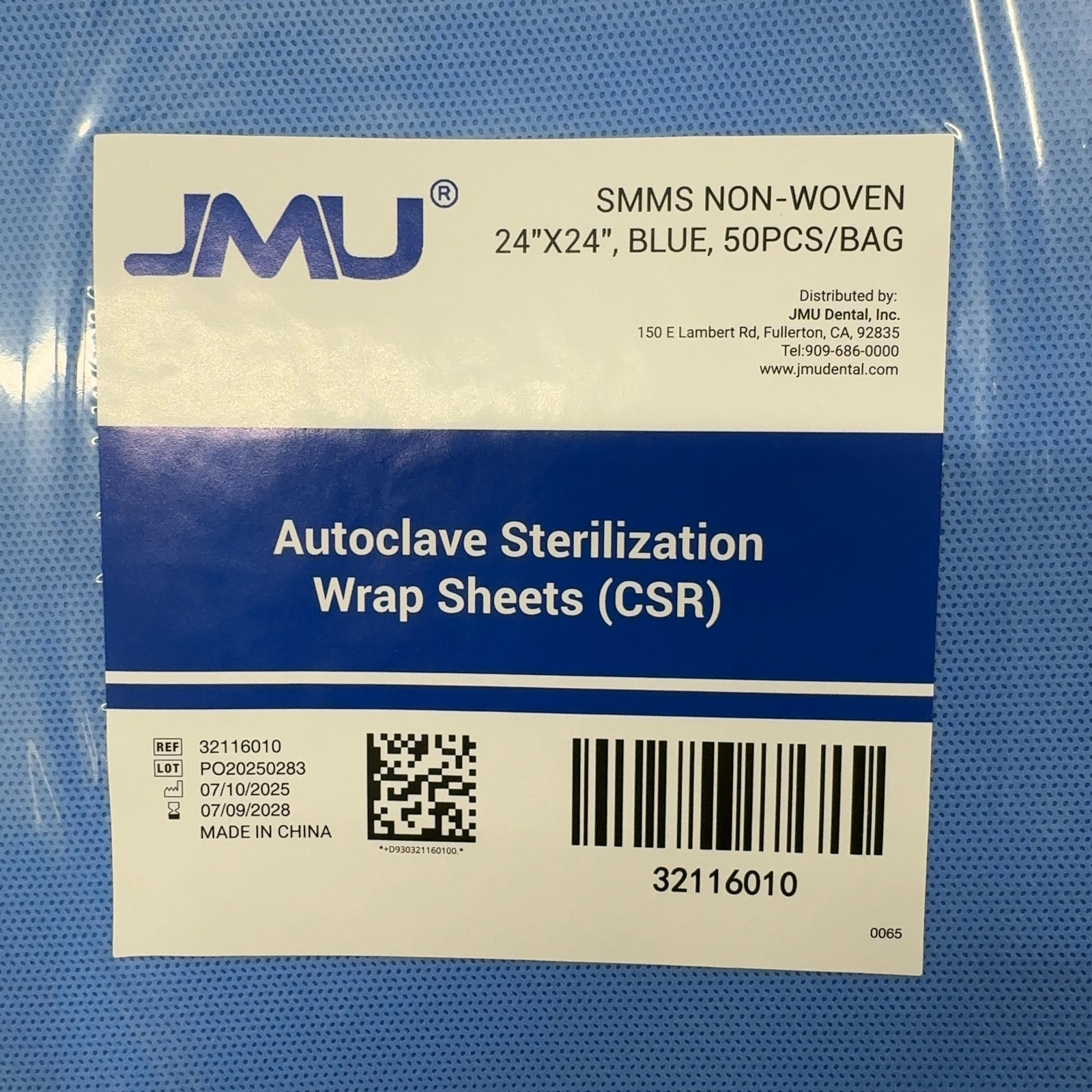 JMU 500pcs Autoclave Sterilization Wrap 24×24 SMMS EO Steam 60g Non-Woven