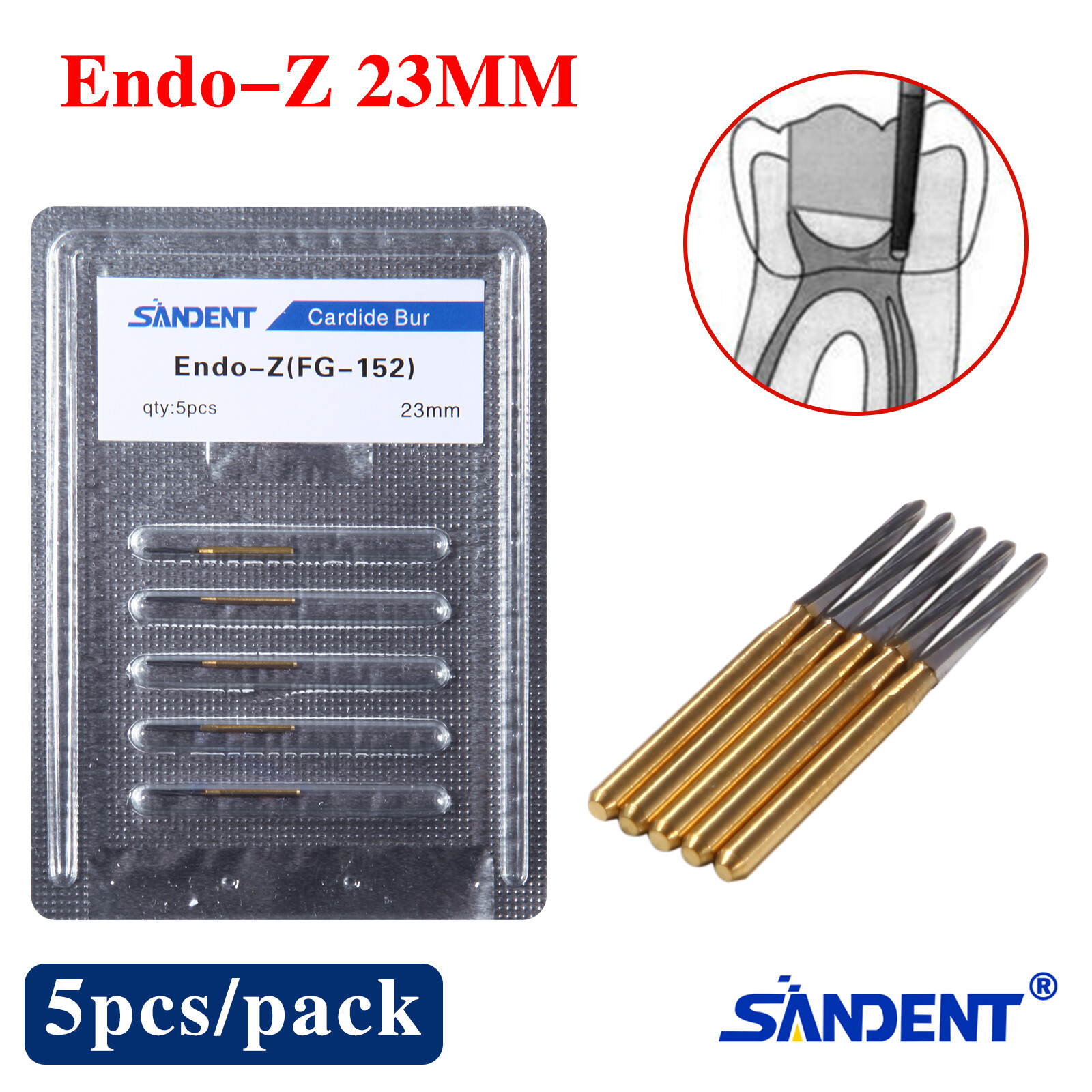 Endo-Z Bur Dental Carbide Tungsten SANDENT 1.4*23mm Surgical Cutter 5Pcs DL